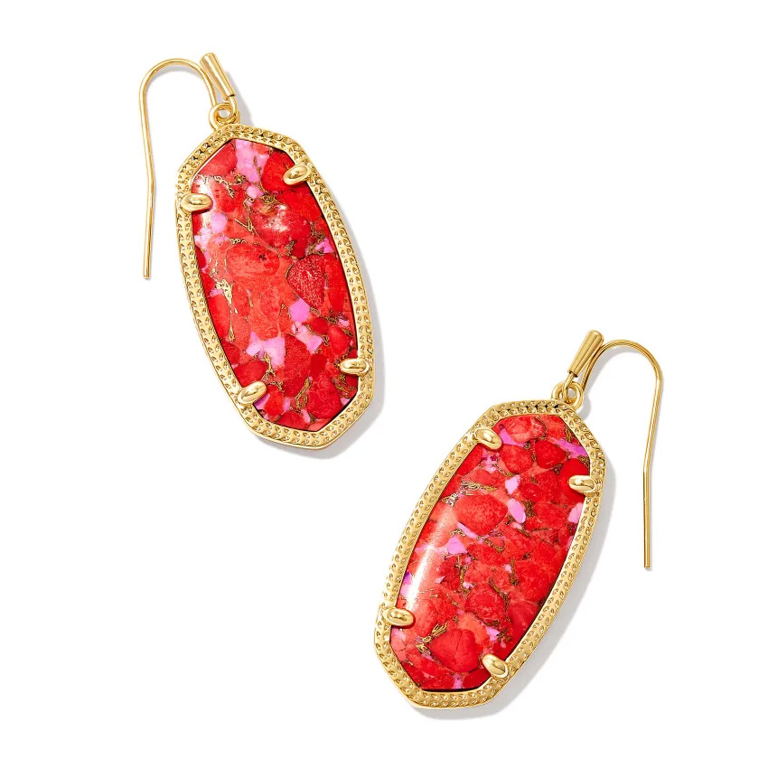 Kendra Scott Elle Drop Earrings in Bronze Veined Red and Fuchsia Magnesite 196088514727