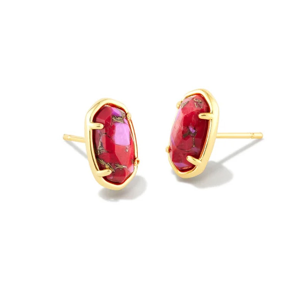 Kendra Scott Grayson Stud Earrings in Bronze Veined Red and Fuchsia Magnesite 196088532516
