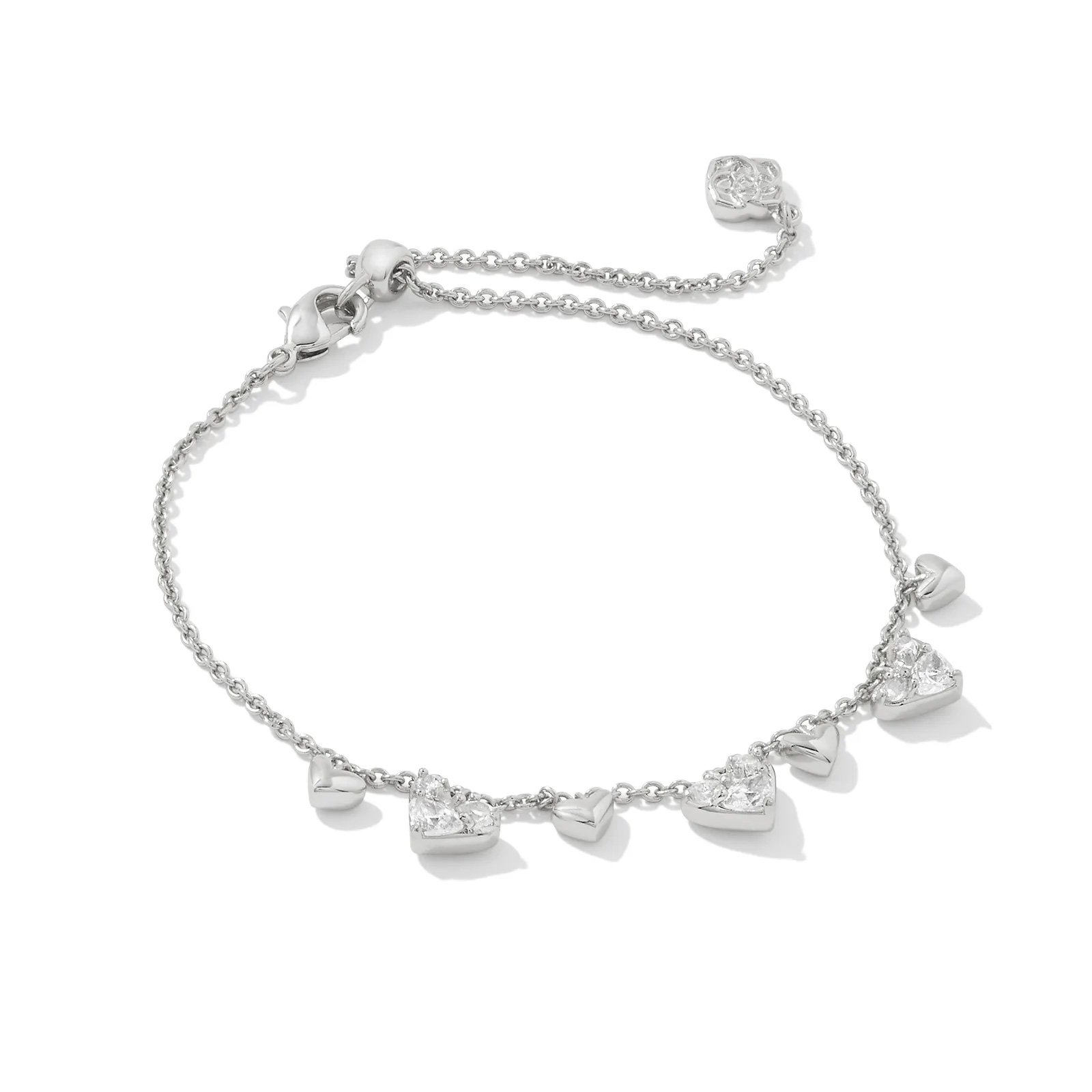 Kendra Scott Haven Heart Chain Bracelet in White Cubic Zirconia, Rhodium-Plated 196088628486