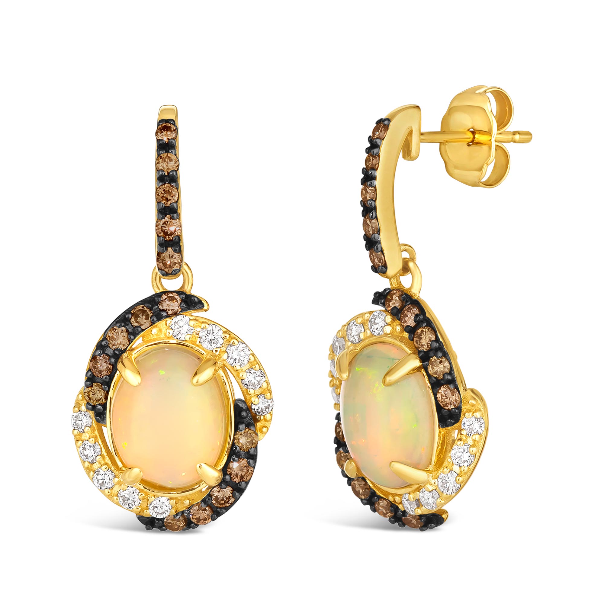 Le Vian(R) Neopolitan Opal(tm) 5/8ctw Chocolate Diamonds(R) and Vanilla Diamonds(R) 14k Honey Gold(R) Halo Earrings 196724253041