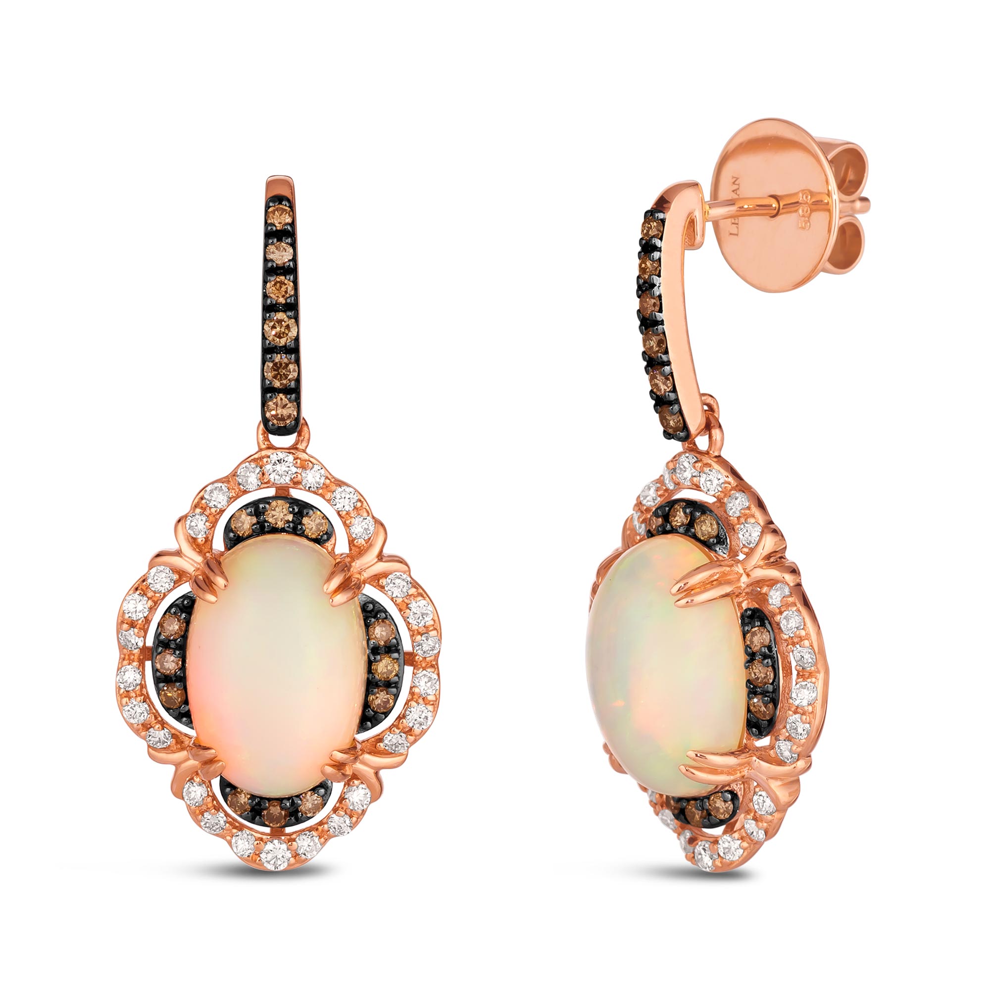 Le Vian(R) Neopolitan Opal(tm) 5/8ctw Vanilla Diamonds(R) and Chocolate Diamonds(R) 14k Strawberry Gold(R) Halo Earrings 196724283246