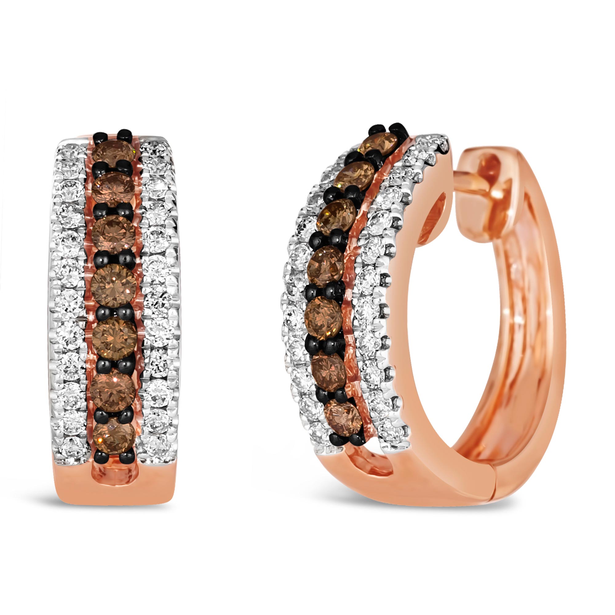Le Vian(R) 5/8ctw Chocolate Diamonds(R) and Vanilla Diamonds(R) 14k Strawberry Gold(R) Hoop Earrings 196724363818