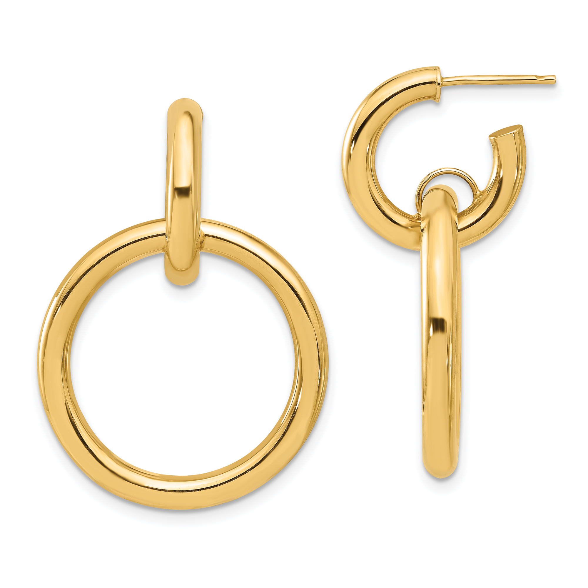 Yellow Gold Double Circle Hoop Drop Earrings 196904173824