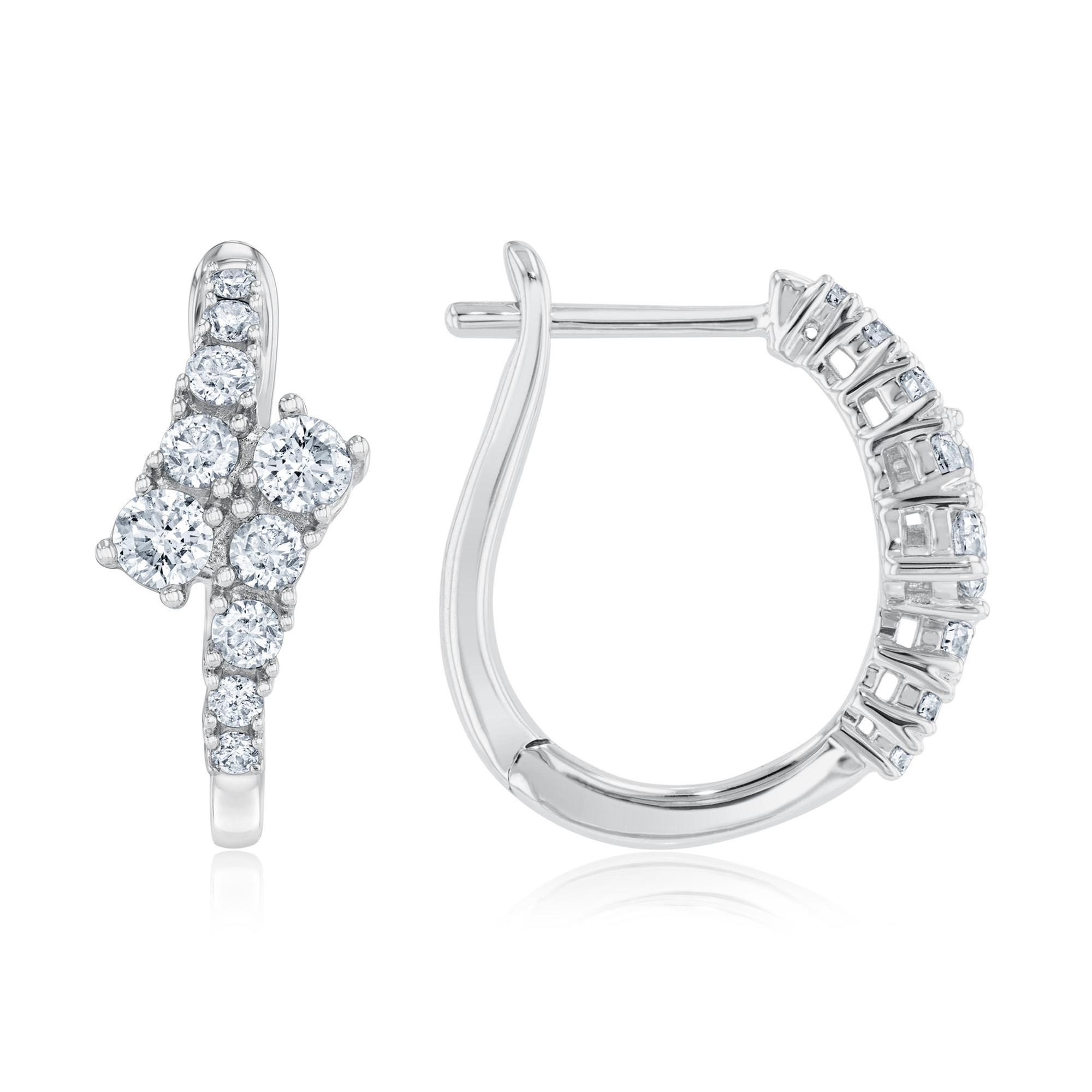 3/4ctw Round Diamond White Gold Bypass Hoop Earrings - Classic Collection 