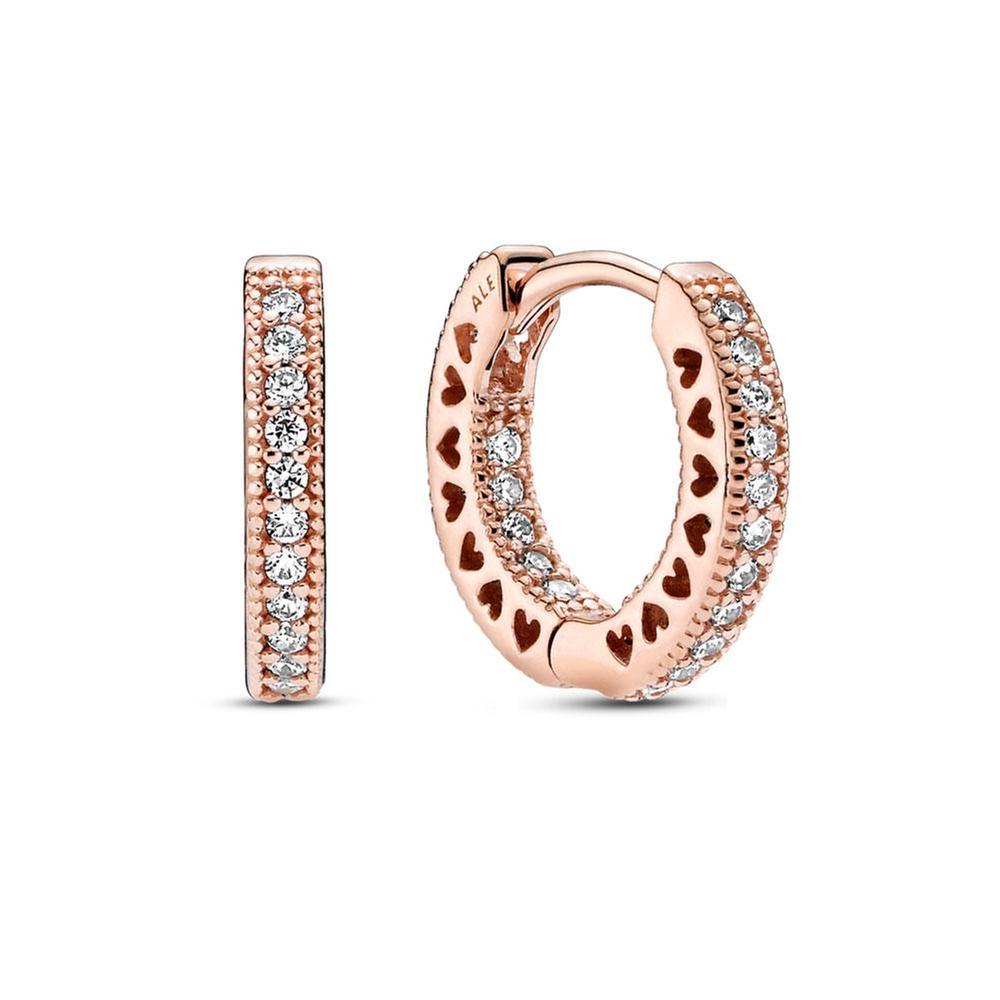 Pandora Pave Heart Hoop Earrings, Rose Gold-Plated 5700302895995