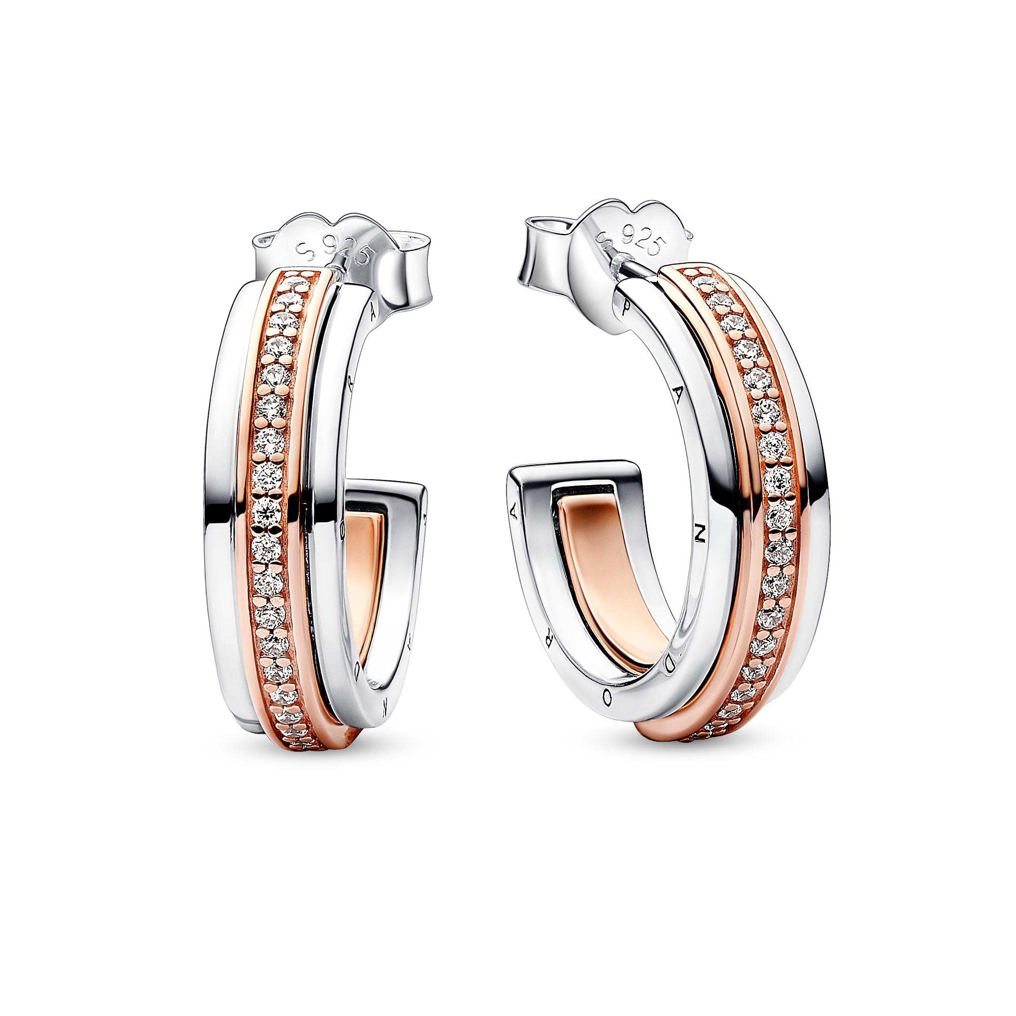 Pandora Signature Two-Tone Logo & Pave Hoop Earrings | Rose Gold-Plated 5700303059723