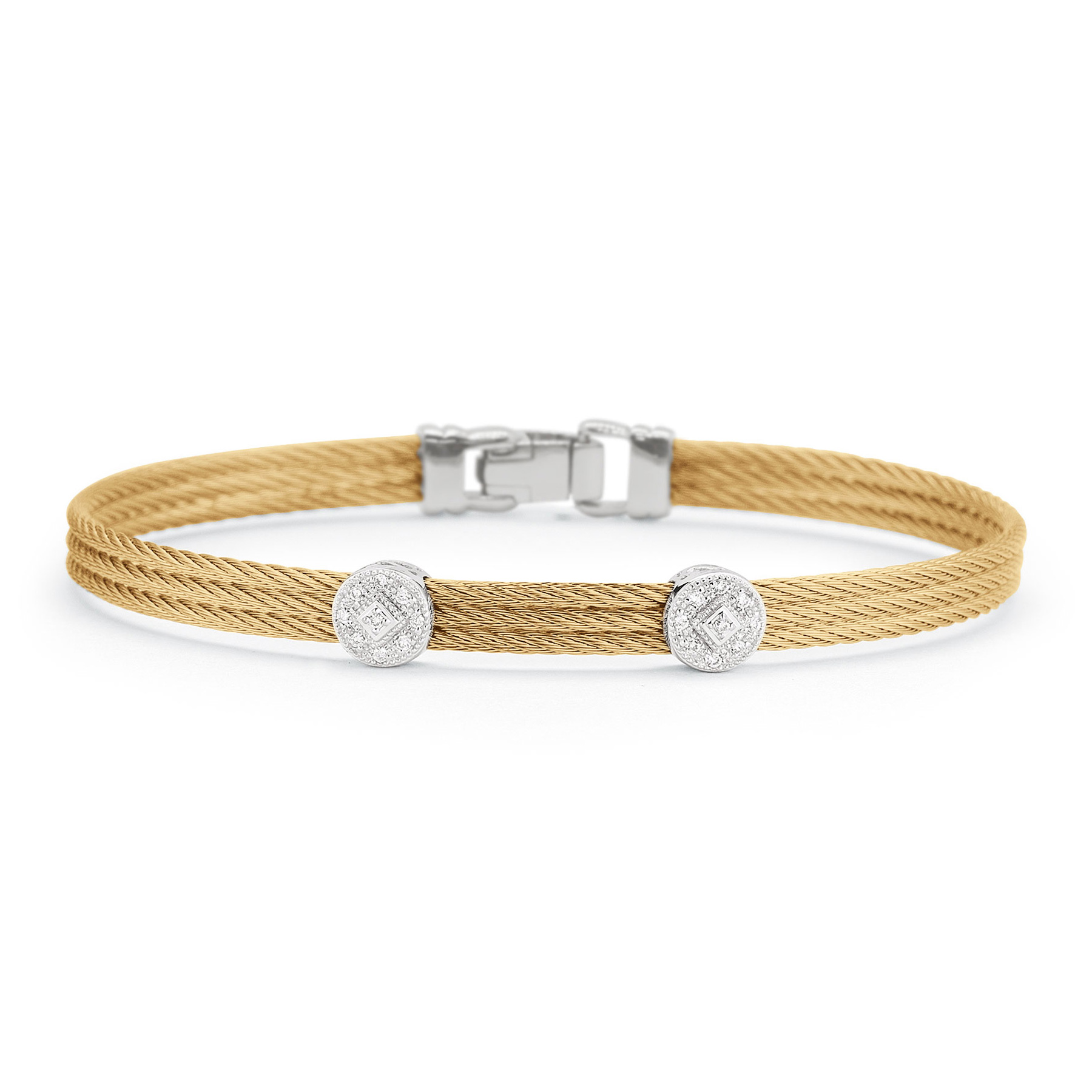 ALOR 1/10ctw Diamond Double Round Station Yellow Cable and White Gold Classic Stackable Bracelet 649276220158