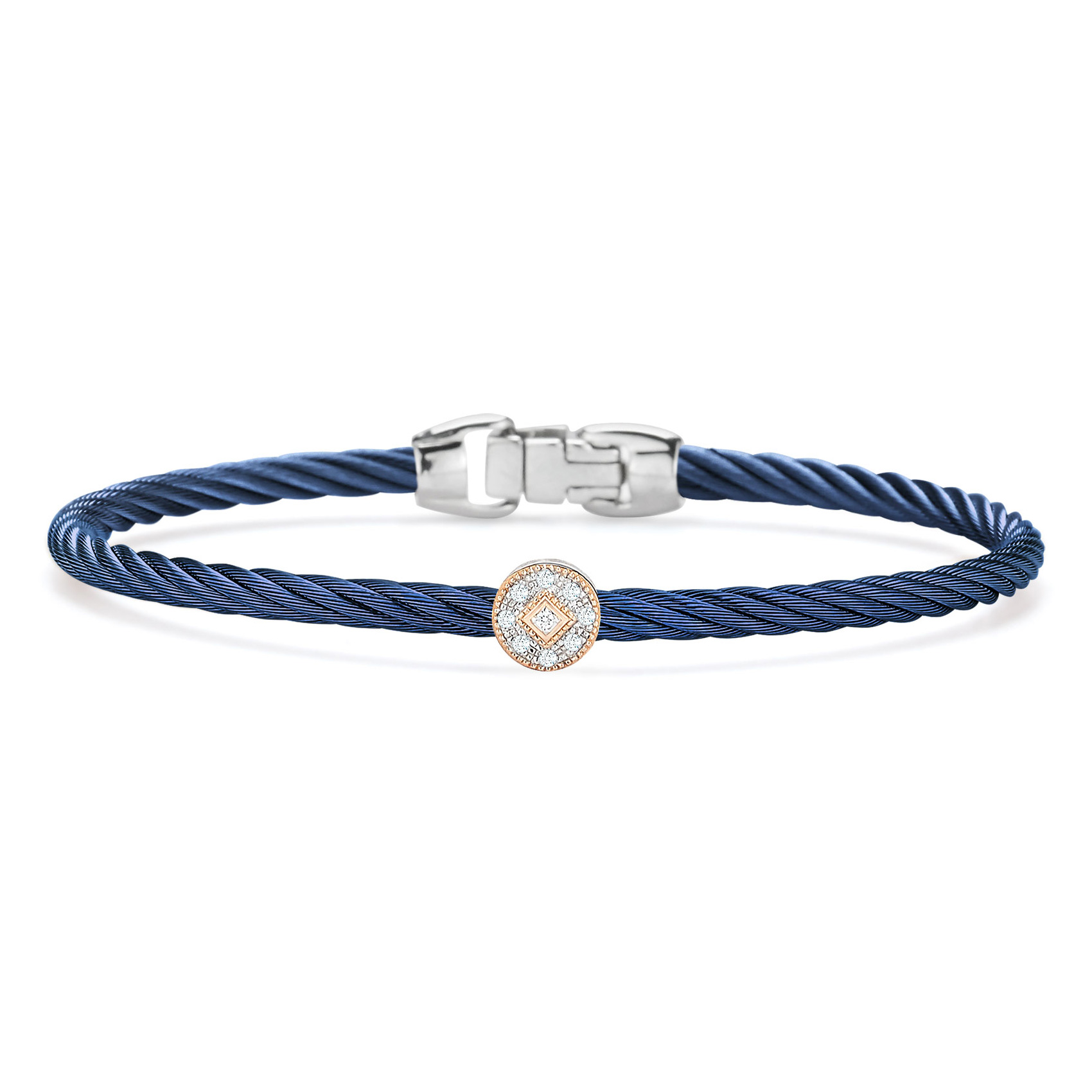 ALOR 1/20ctw Diamond Single Round Station Blueberry Cable, White Gold, and Rose Gold Essential Stackable Bracelet 649276294555