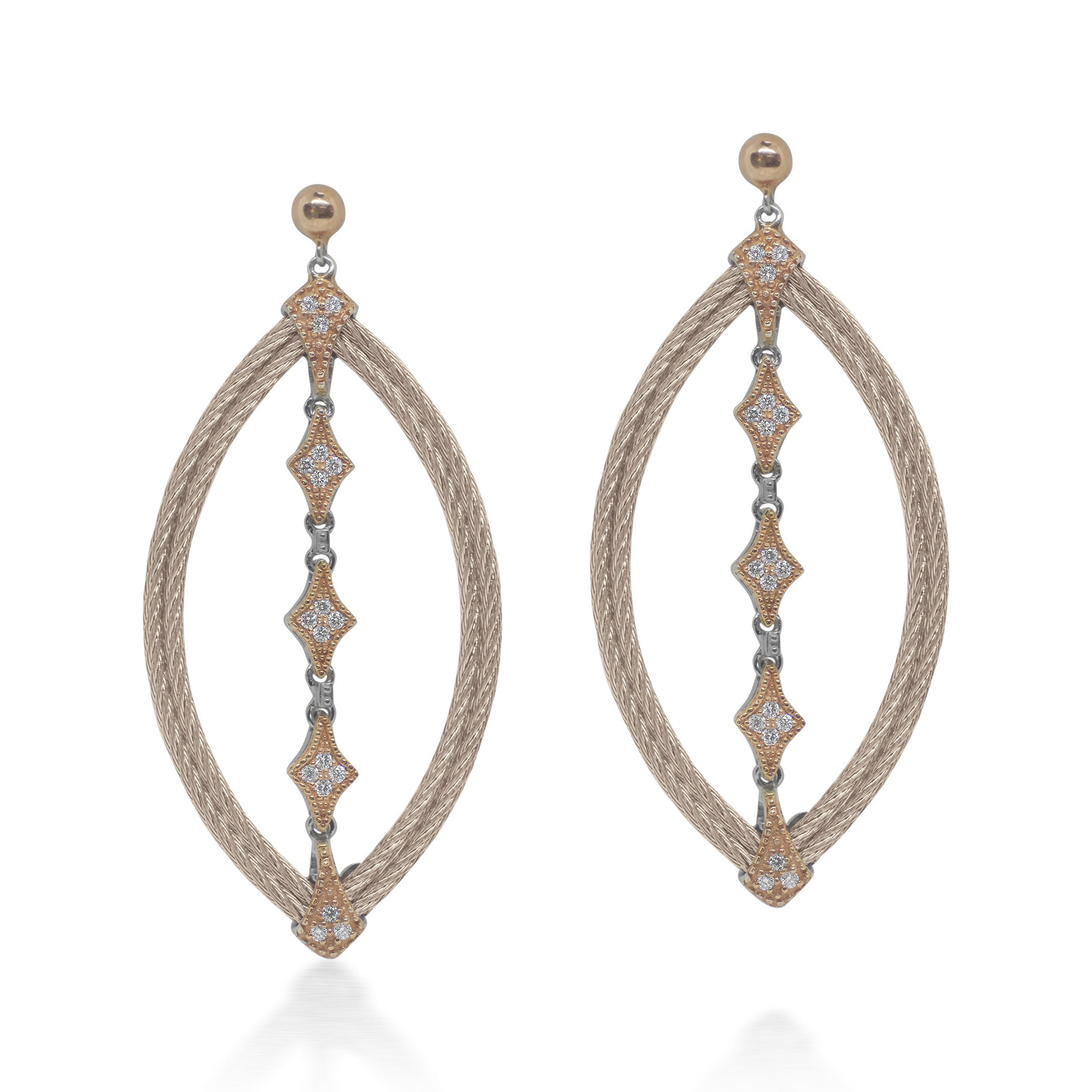 ALOR 1/3ctw Diamond Carnation Cable Stainless Steel and Rose Gold Lace Marquise Earrings 649276377623