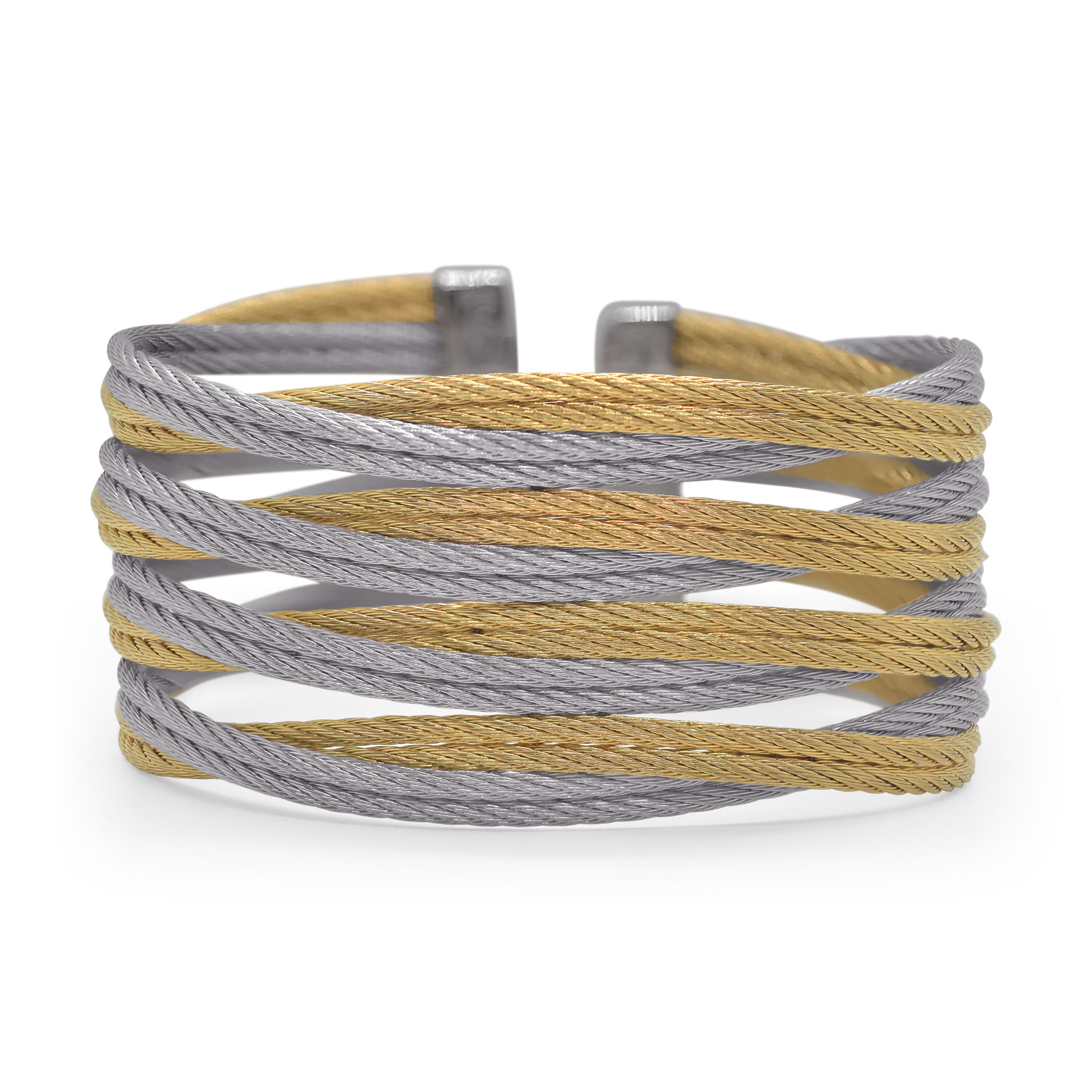 ALOR Grey and Yellow Cable Stainless Steel Oversized Entwine Cuff Bracelet 649276402325