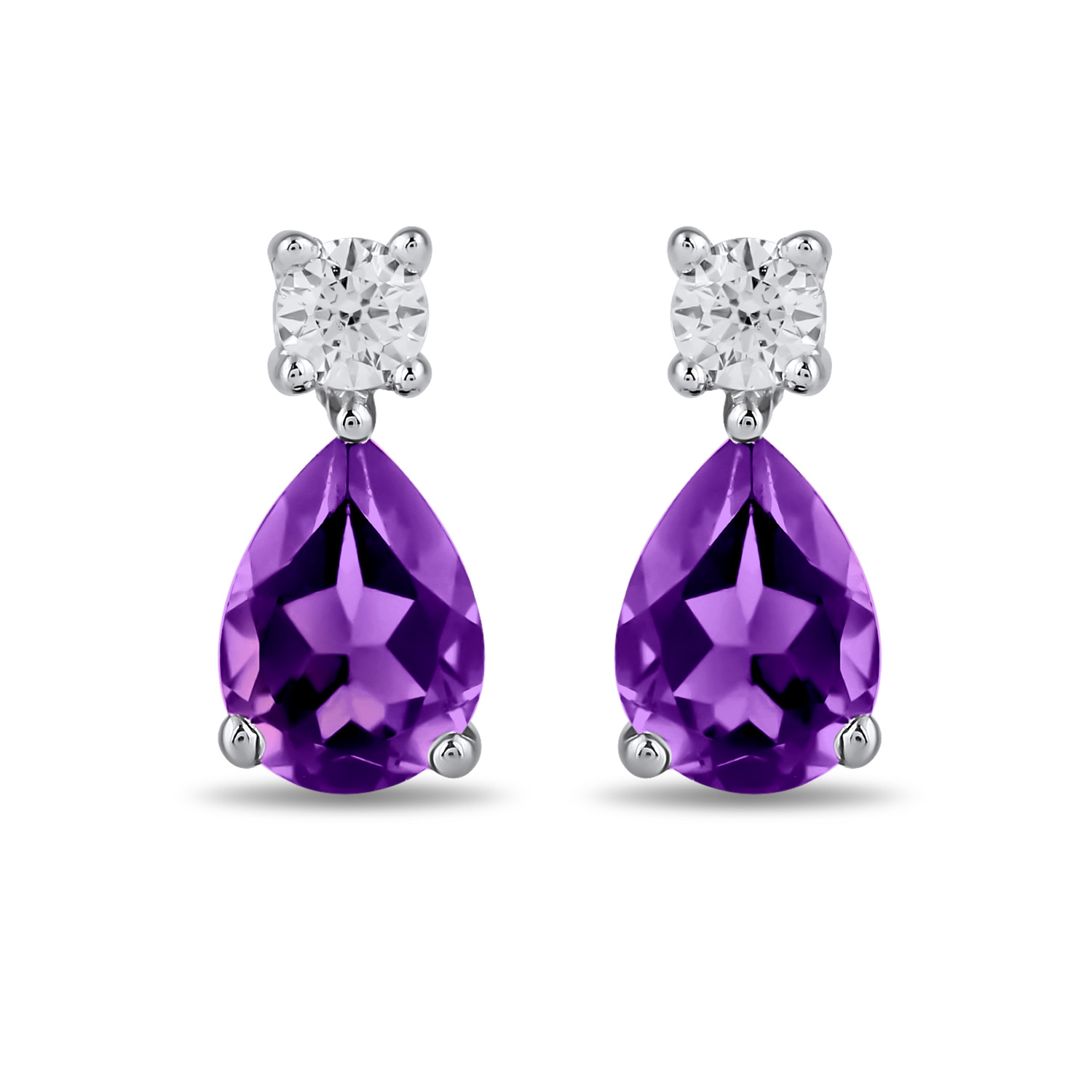 Pear Amethyst and 1/4ctw Lab Grown Diamond White Gold Earrings 673226401045