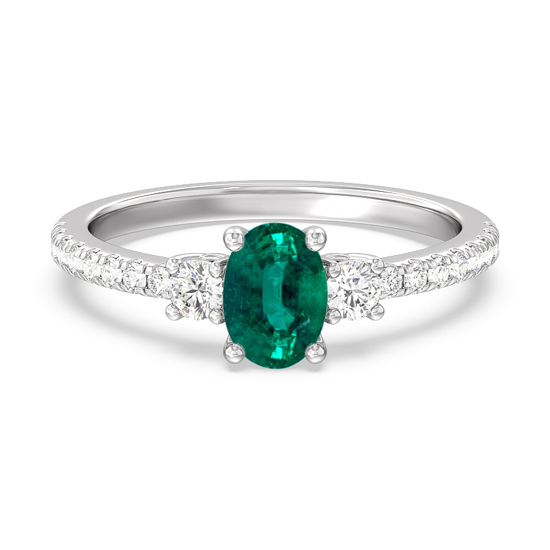 Oval Emerald and 1/3ctw Lab Grown Diamond White Gold Ring - Size 8 673226403568