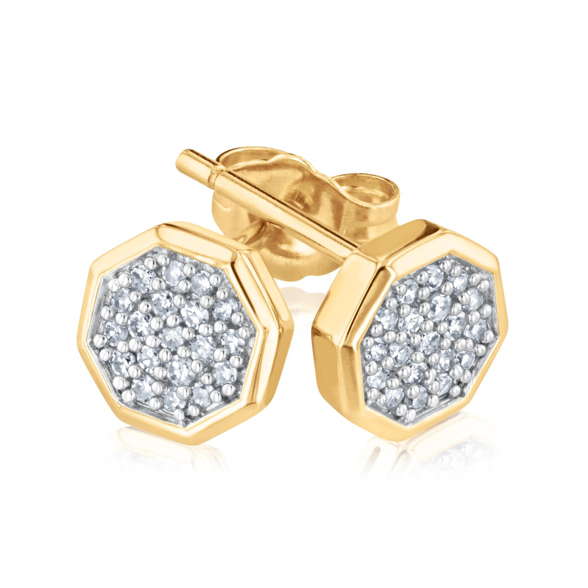 1/6ctw Diamond Pave Yellow Gold Octagon Stud Earrings 