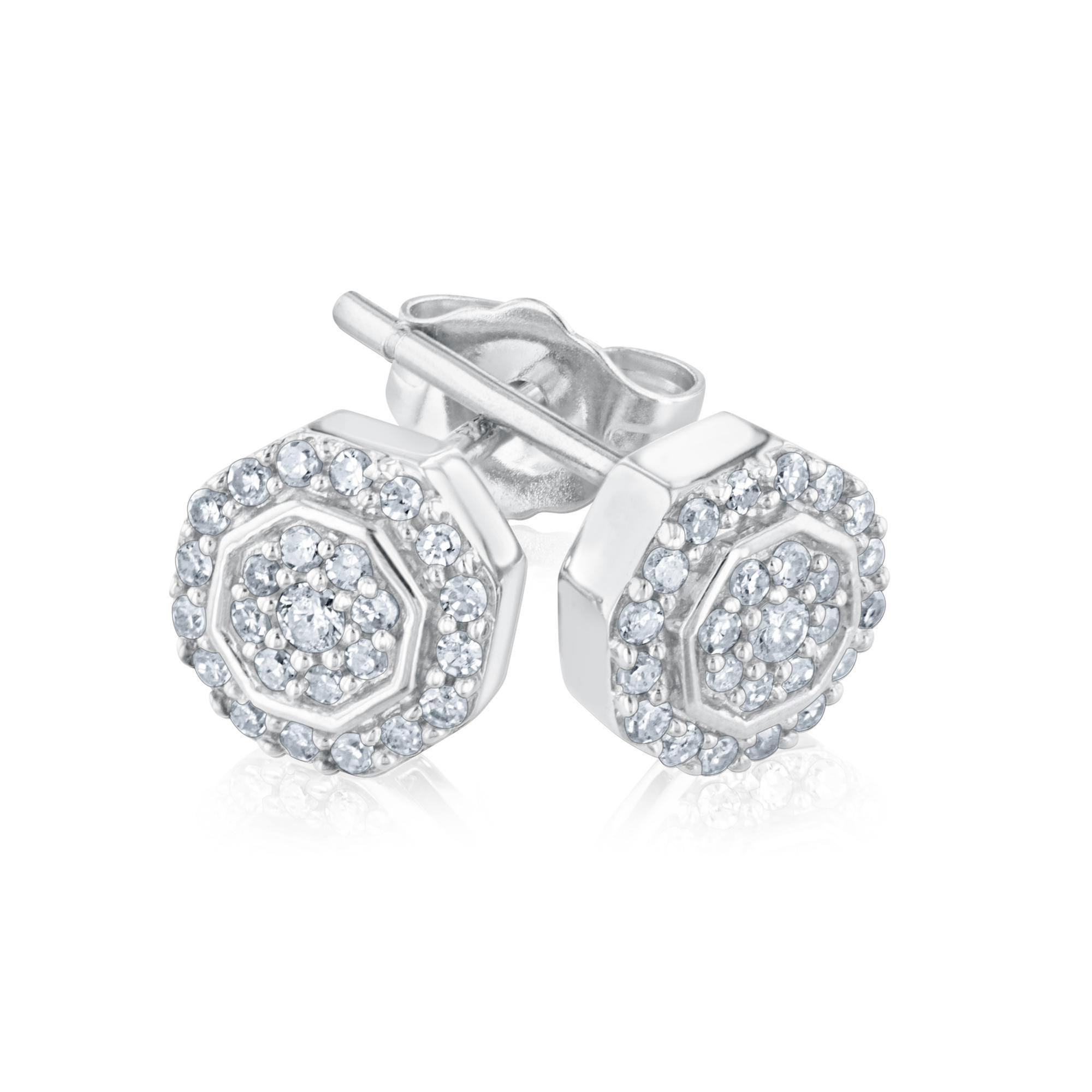 1/5ctw Octagon-Shaped Diamond Cluster White Gold Stud Earrings 