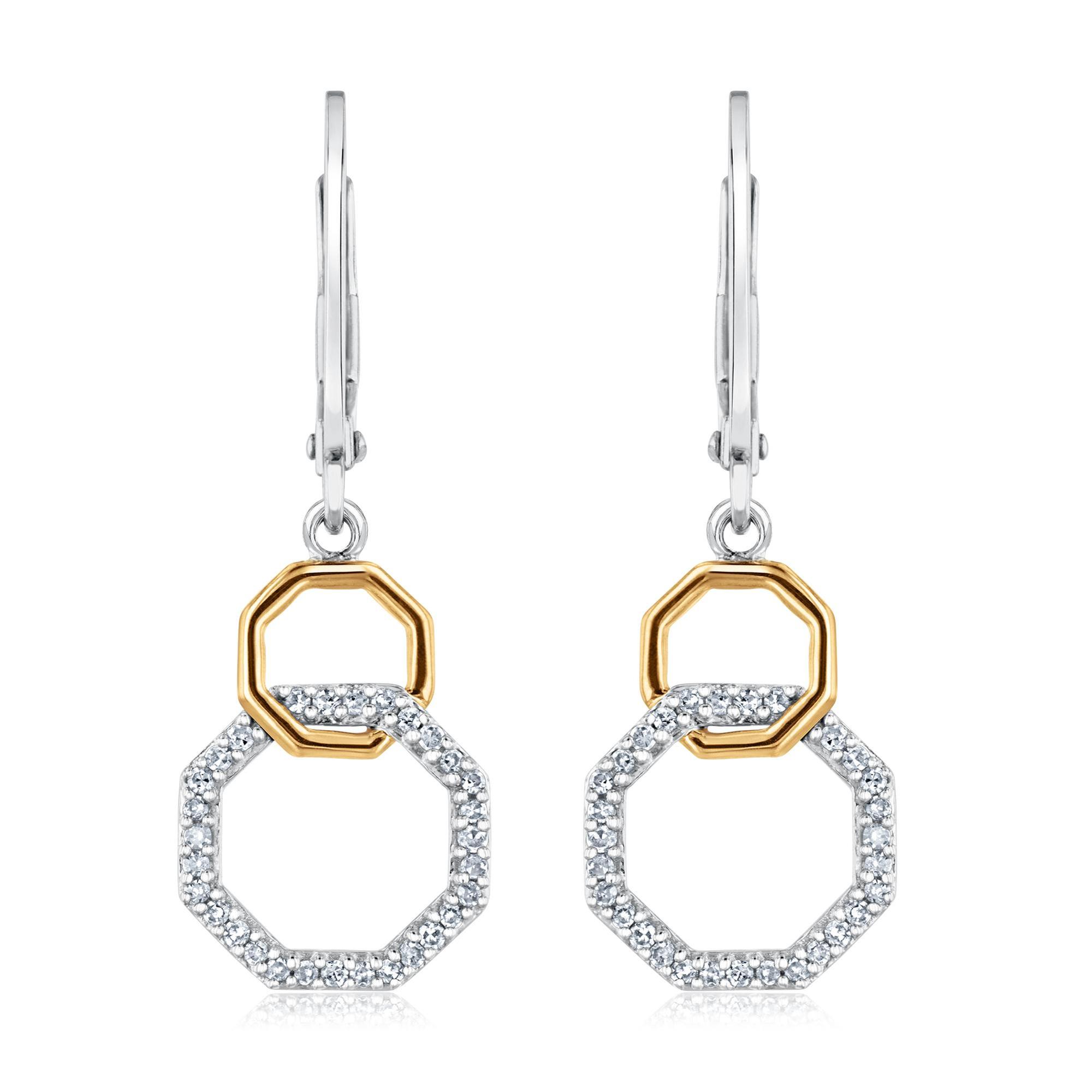 1/5ctw Diamond Two-Tone Interlocking Octagon Earrings 