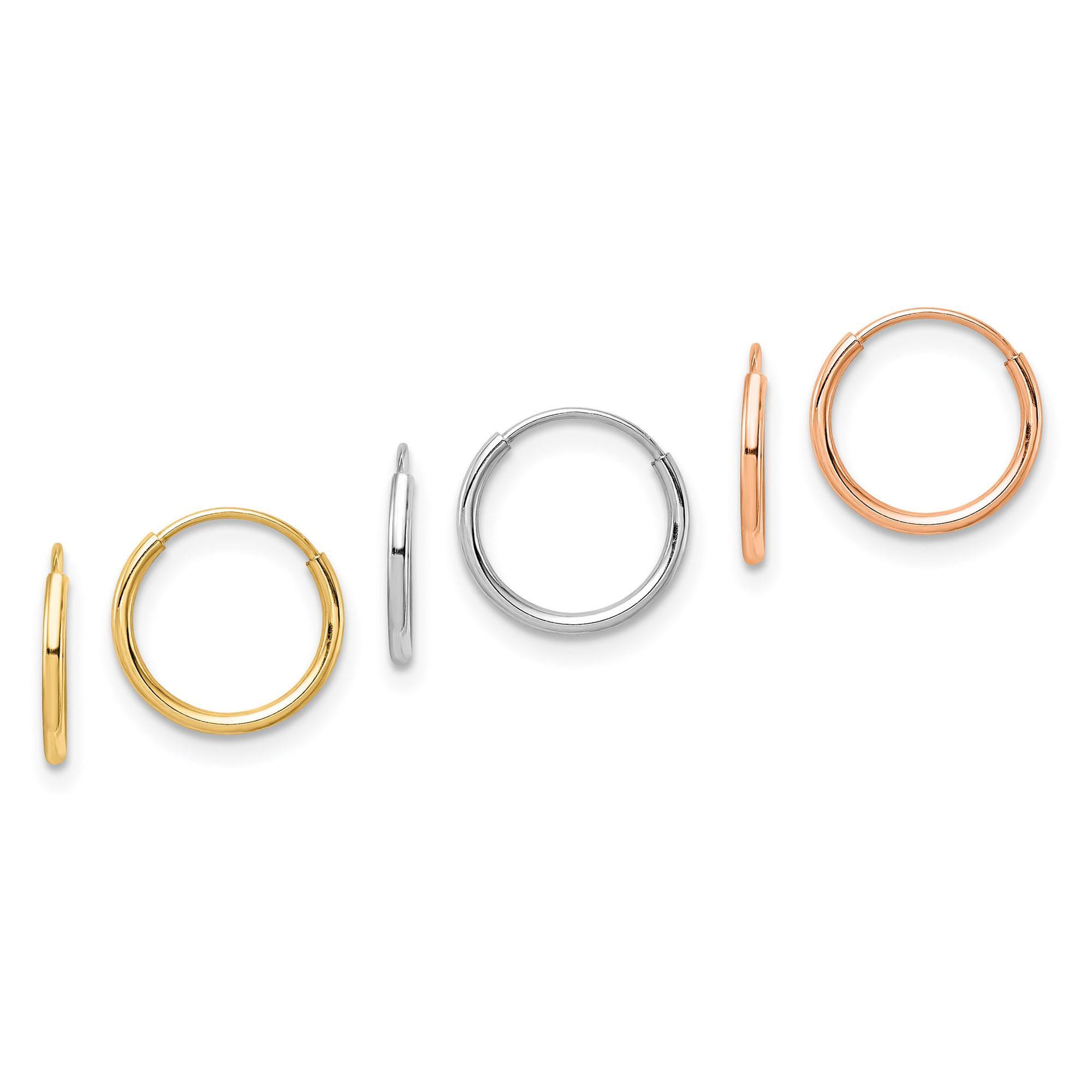 Yellow, White, and Rose Gold 3-Pair Hoop Earrings Set 716838298525