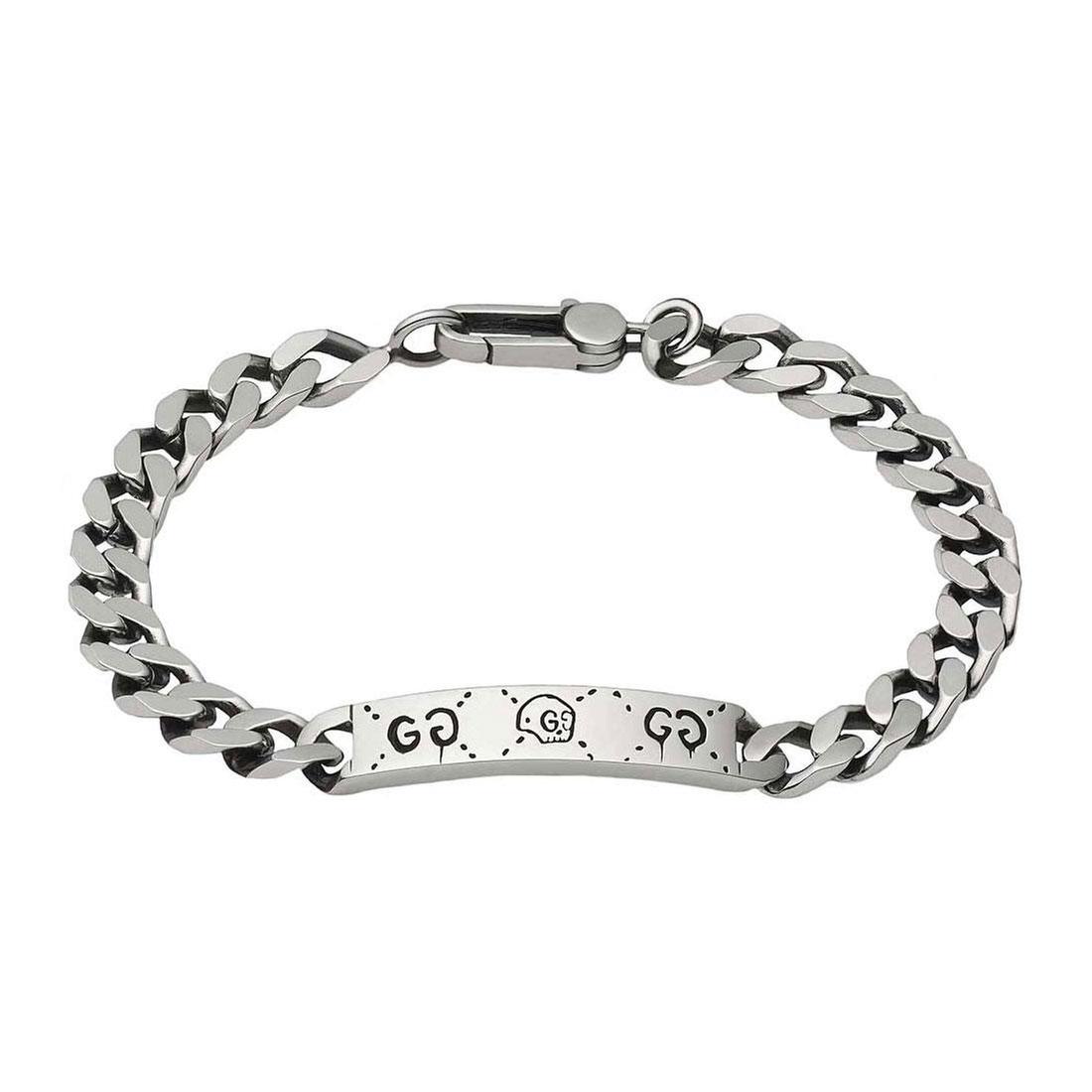 Men's Gucci Sterling Silver Ghost Motif ID Chain Bracelet 731903387737