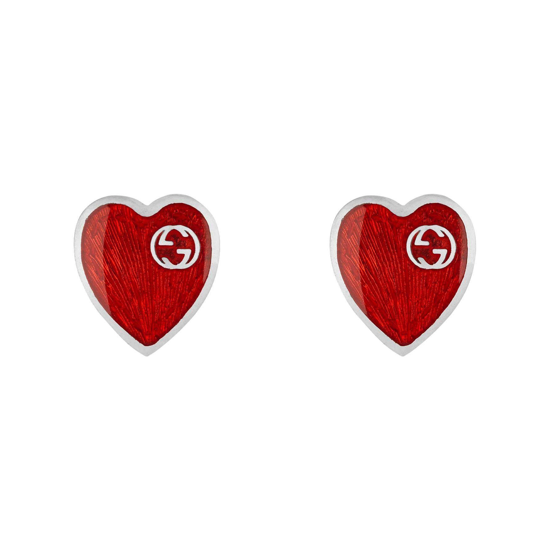 Gucci Interlocking G Red Enamel Heart Earrings 731903485723