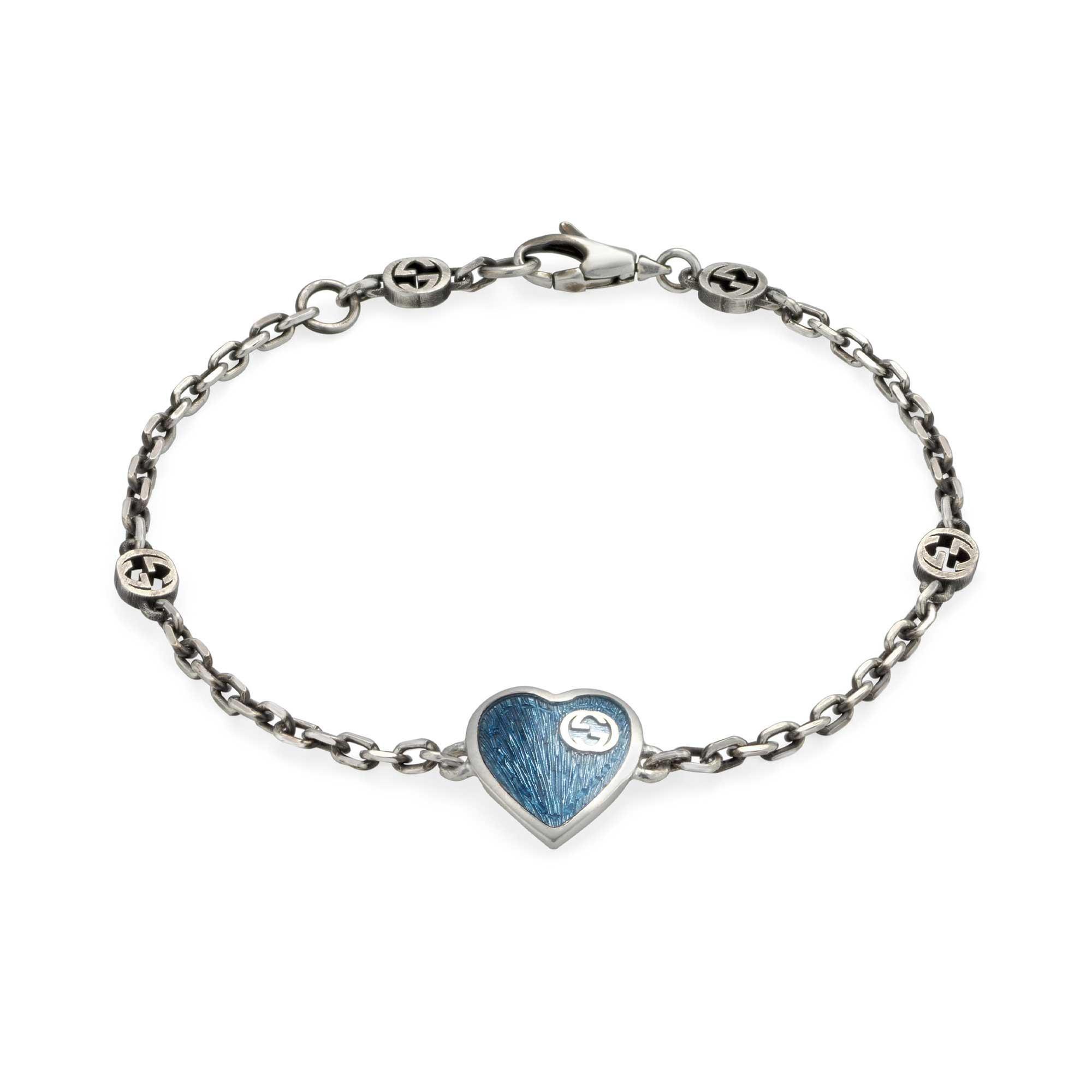 Gucci Interlocking G Light Blue Enamel Heart Bracelet 731903486560