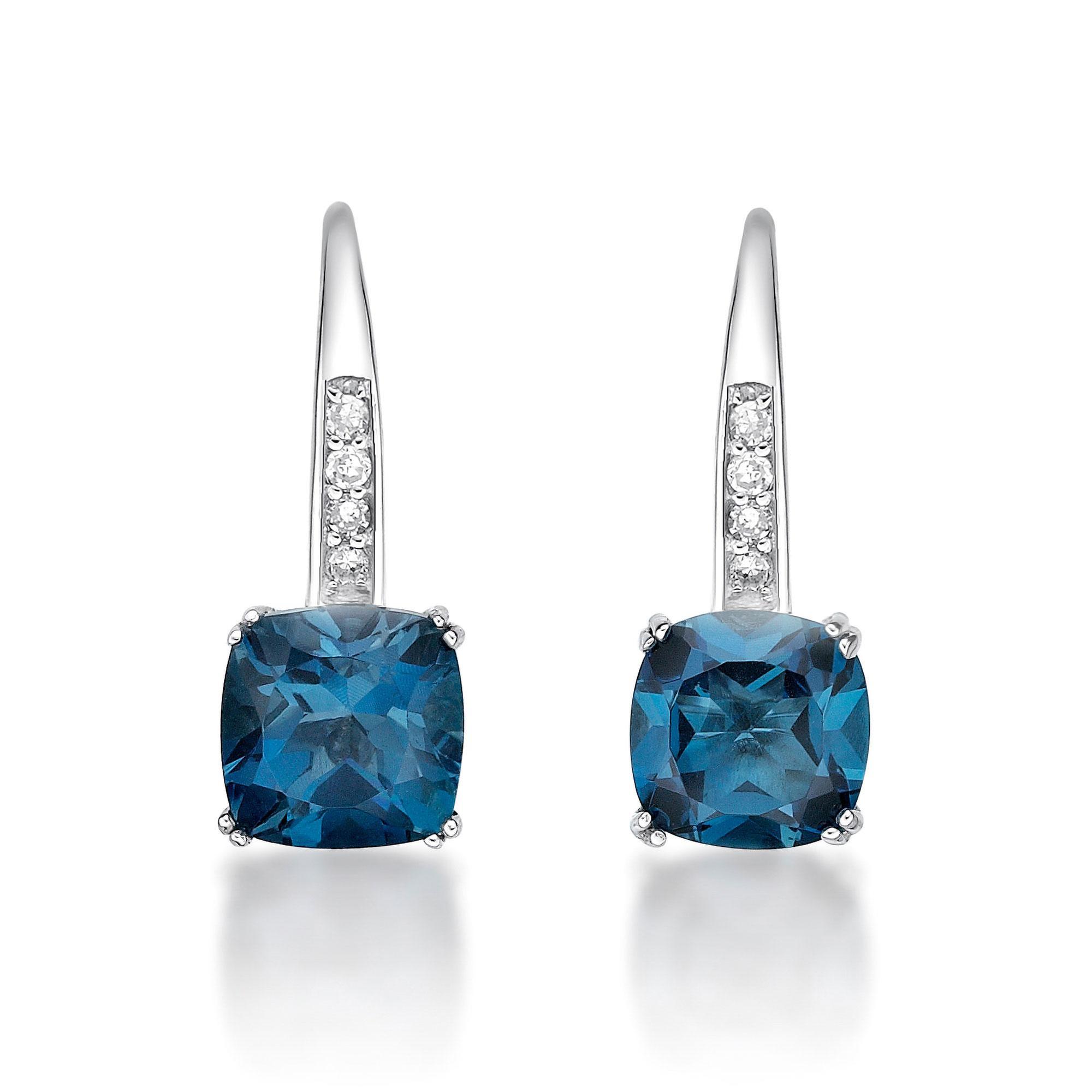 Cushion London Blue Topaz and Diamond White Gold Earrings 736966881673