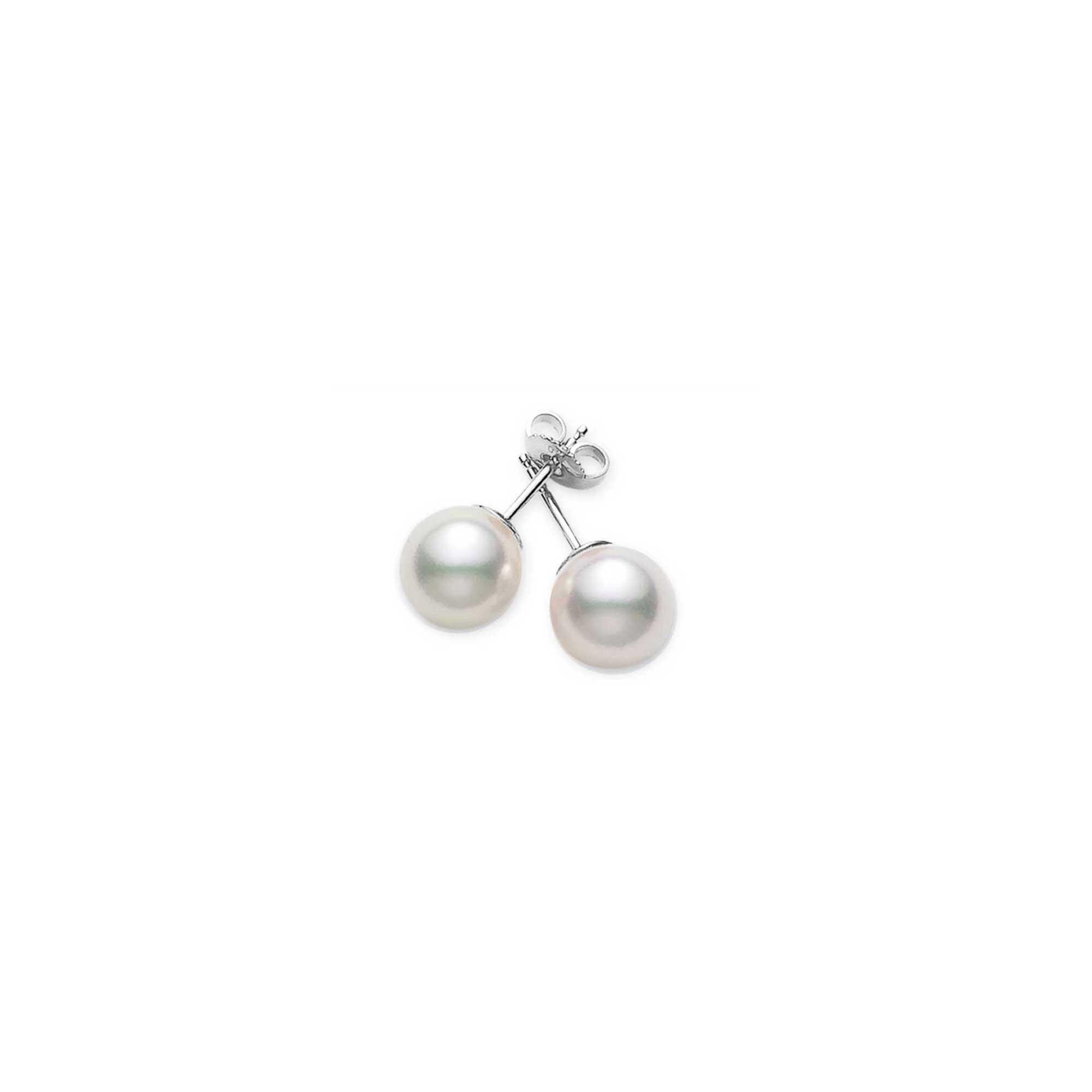MIKIMOTO 8-8.25mm AA Akoya Cultured Pearl White Gold Stud Earrings 795185259618