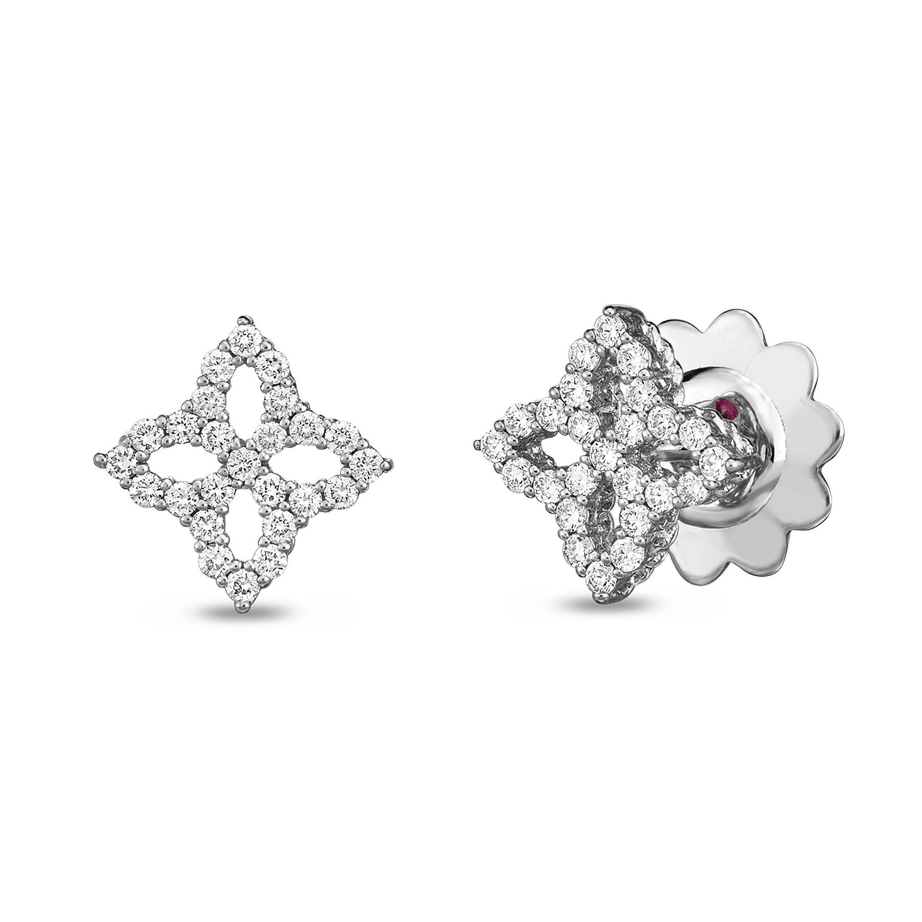 Roberto Coin Princess Flower Small White Gold Diamond Stud Earrings 1/3ctw 801200175518
