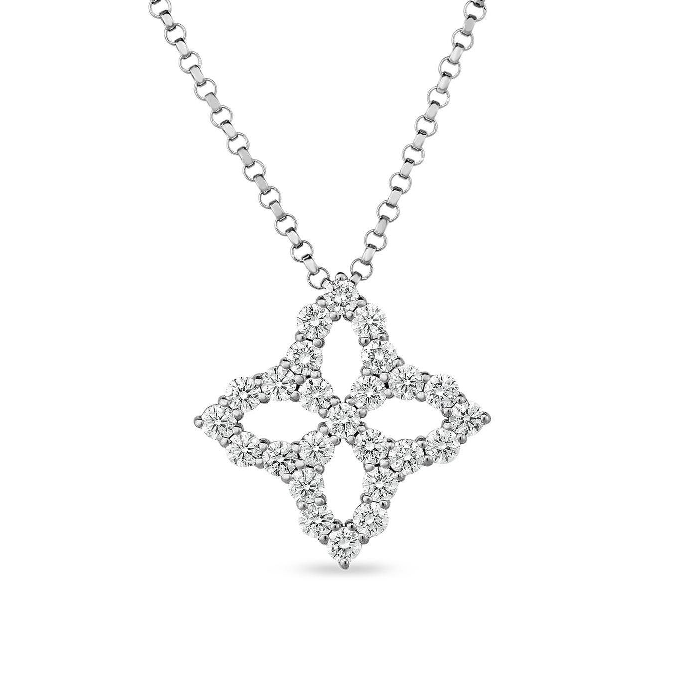Roberto Coin Princess Flower Medium White Gold Diamond Pendant 1/2ctw 801200175525