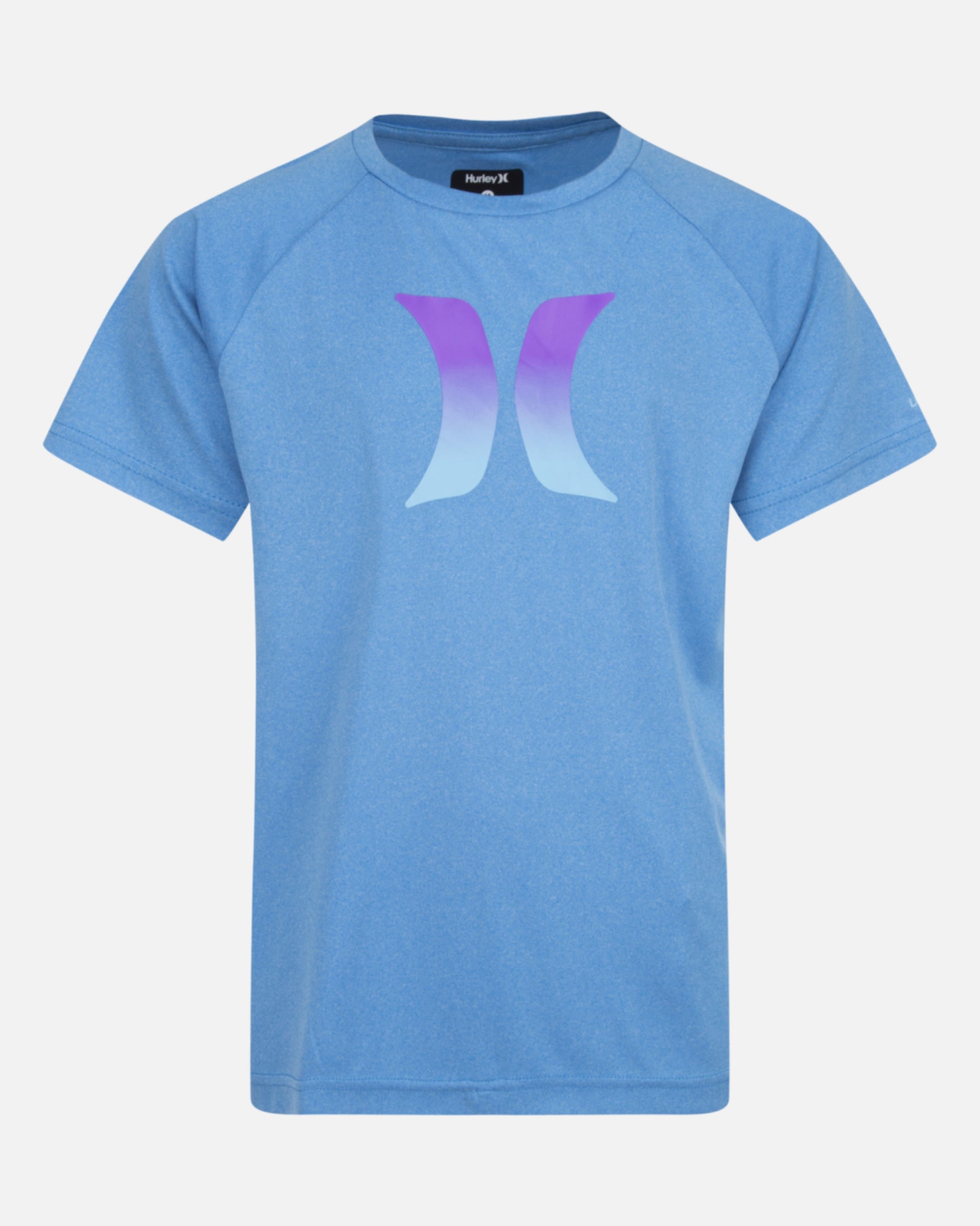 Boys' H2O-Dri Ombre Icon Short Sleeve Rashguard in Neptune Blue Heather, Size Large 807421700072