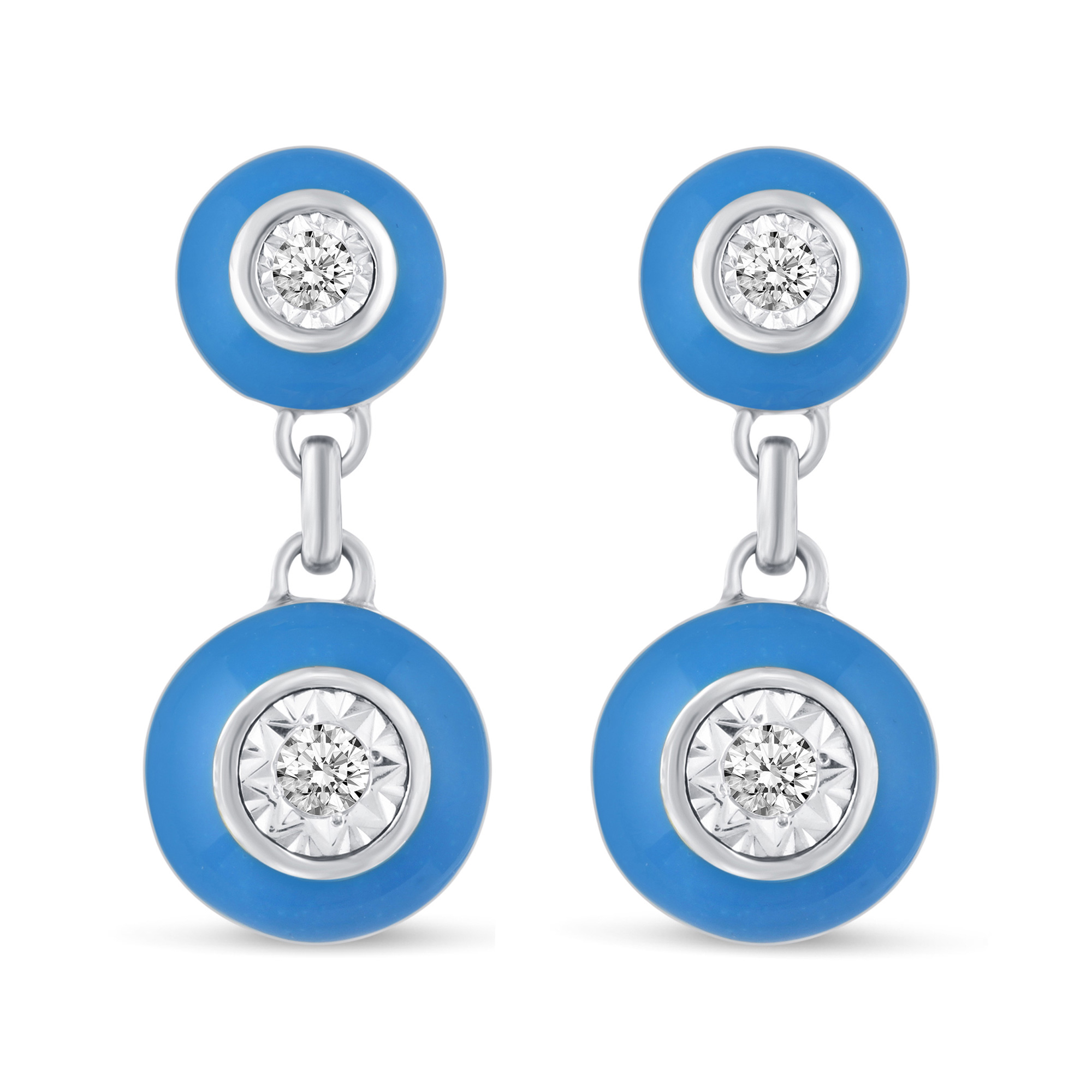 1/4ctw Diamond and Blue Enamel Sterling Silver Drop Earrings 810081225762