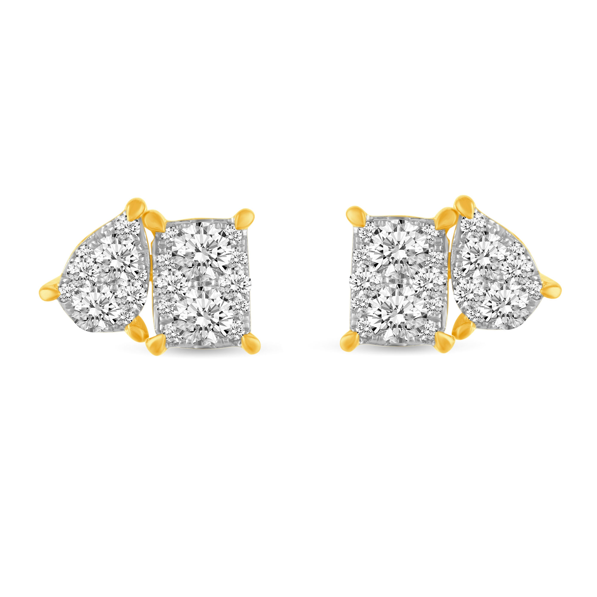1ctw Diamond Mixed Shape Yellow Gold Stud Earrings 810081226943