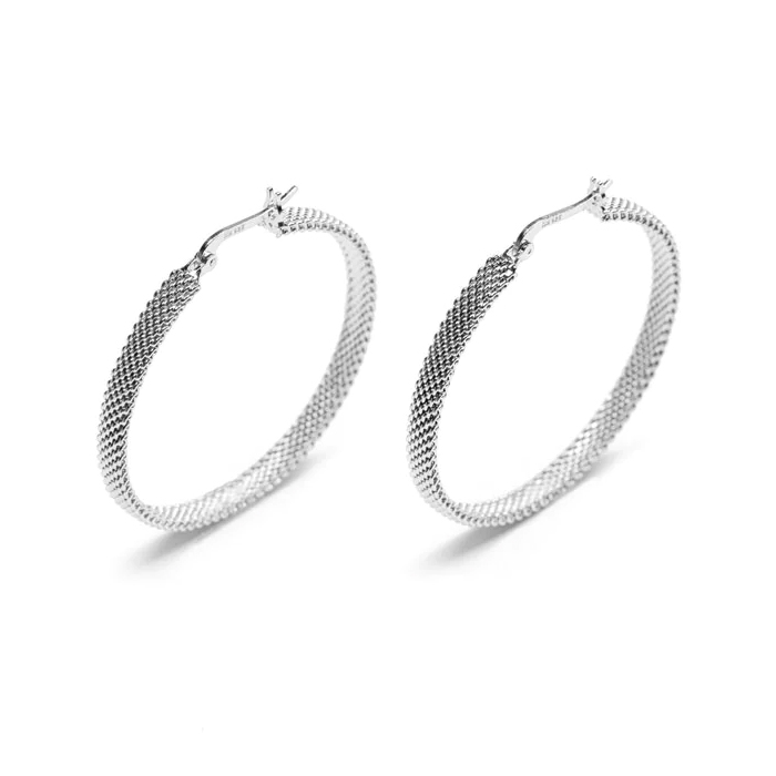 Metal Alchemist Woven Armor 38mm Sterling Silver Hoop Earrings 810120622088