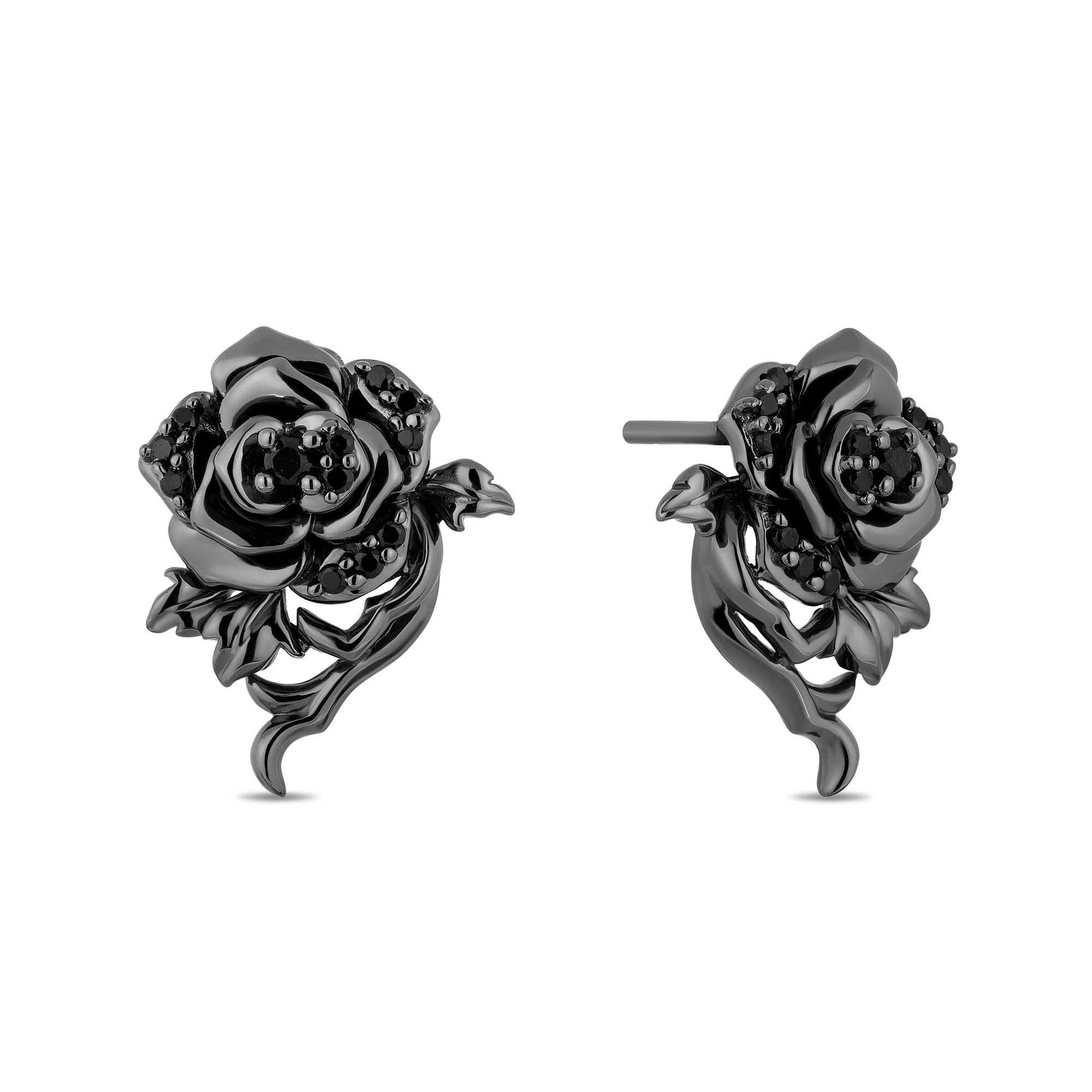 Enchanted Disney Fine Jewelry Villains Maleficent Treated Black Diamond Rose Earrings 1/5ctw 816375028781