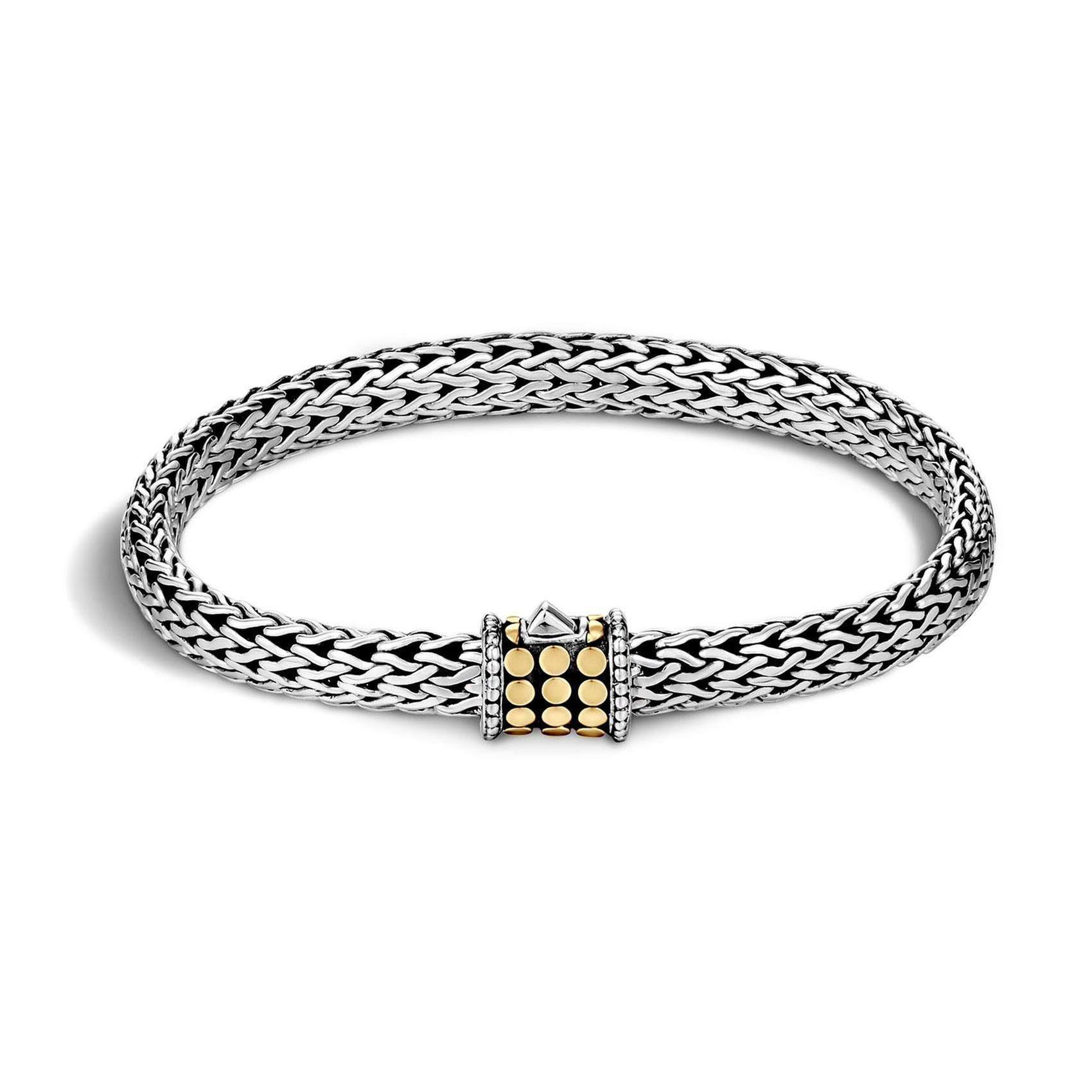 John Hardy Dot 6.5mm Two-Tone Bracelet in Yellow Gold-Plated and Sterling Silver - Large 8254290023283