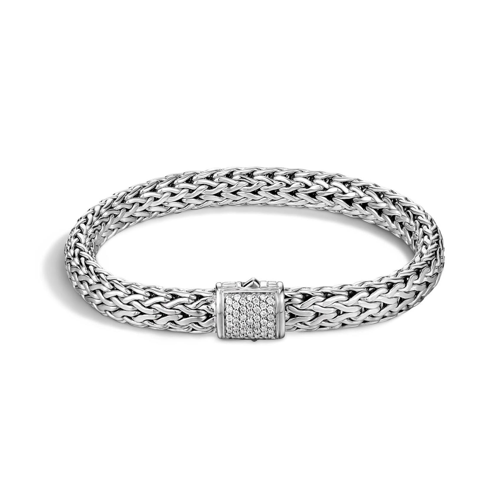 John Hardy Classic Chain 7.5mm Bracelet in Sterling Silver with Diamonds 1/4ctw - Small 8254291111835