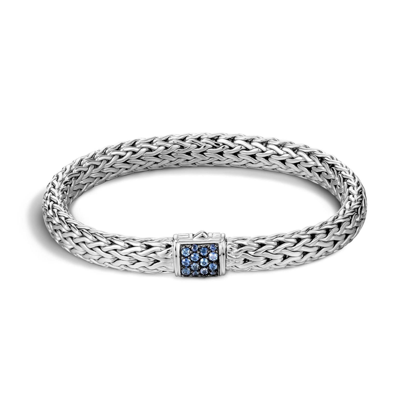 John Hardy Classic Chain 7.5mm Bracelet in Sterling Silver with Blue Sapphires - Medium 8254291635959