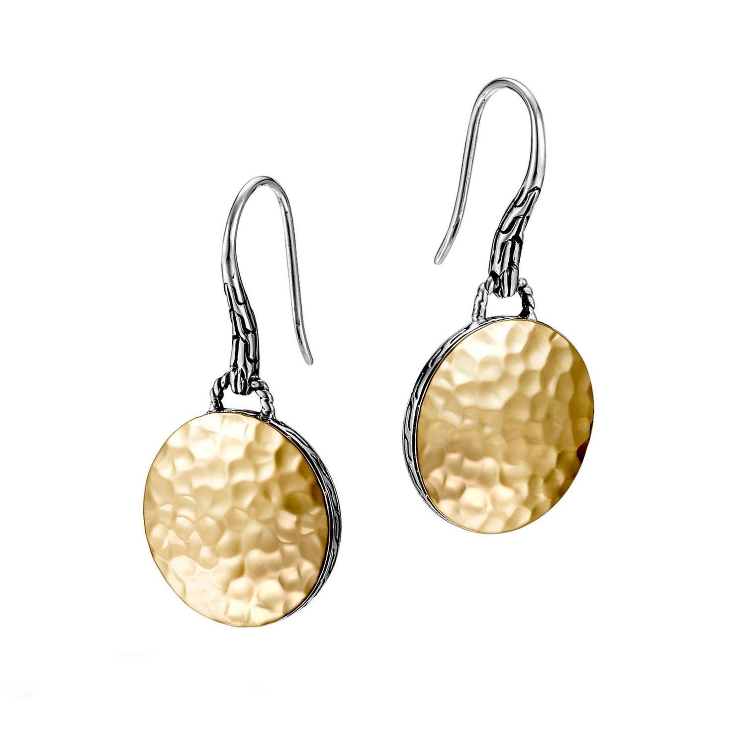 John Hardy Dot Round Drop Earrings in Hammered Gold and Sterling Silver 8254292150017