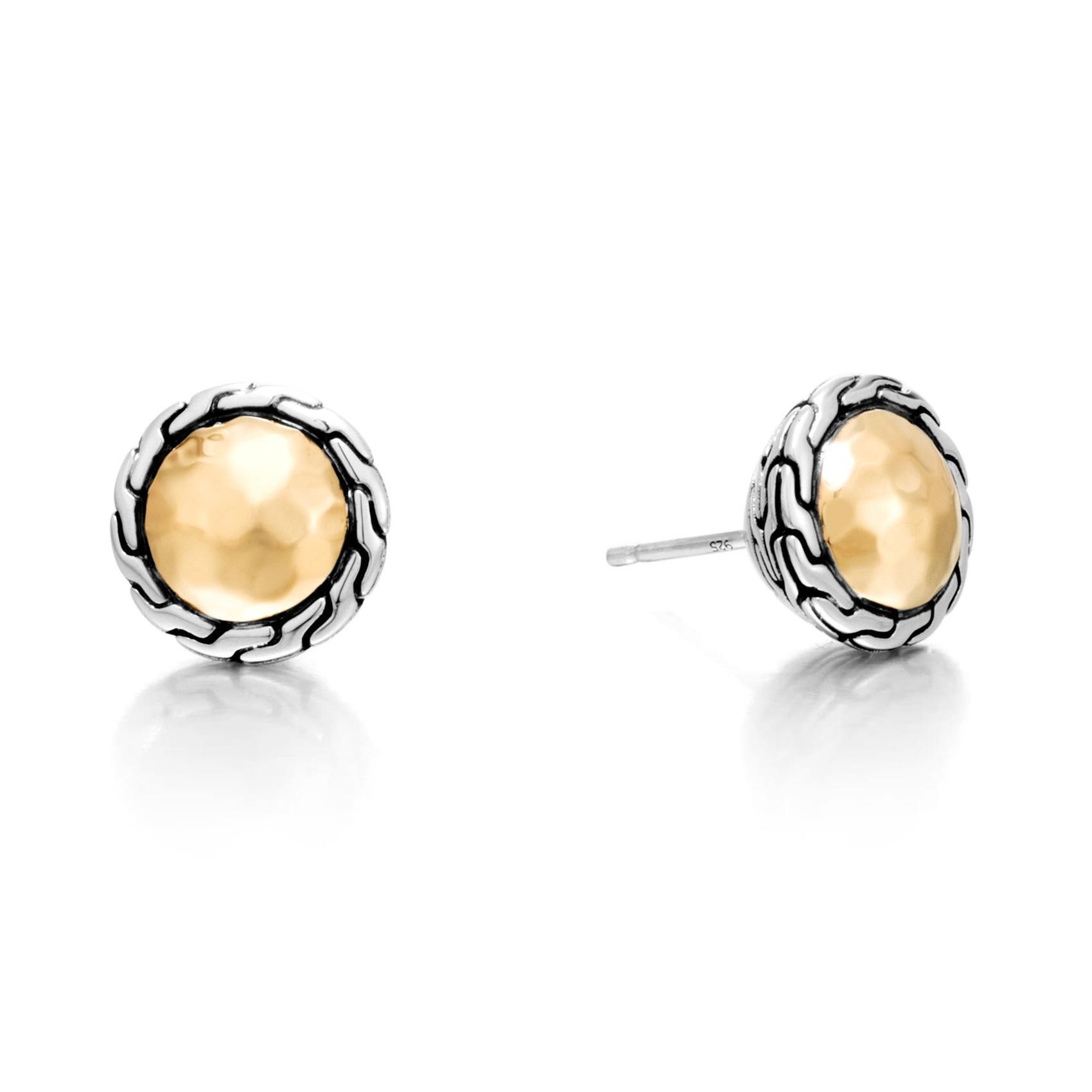 John Hardy Two-Tone Classic Chain Round Hammered Stud Earrings 8254292250939