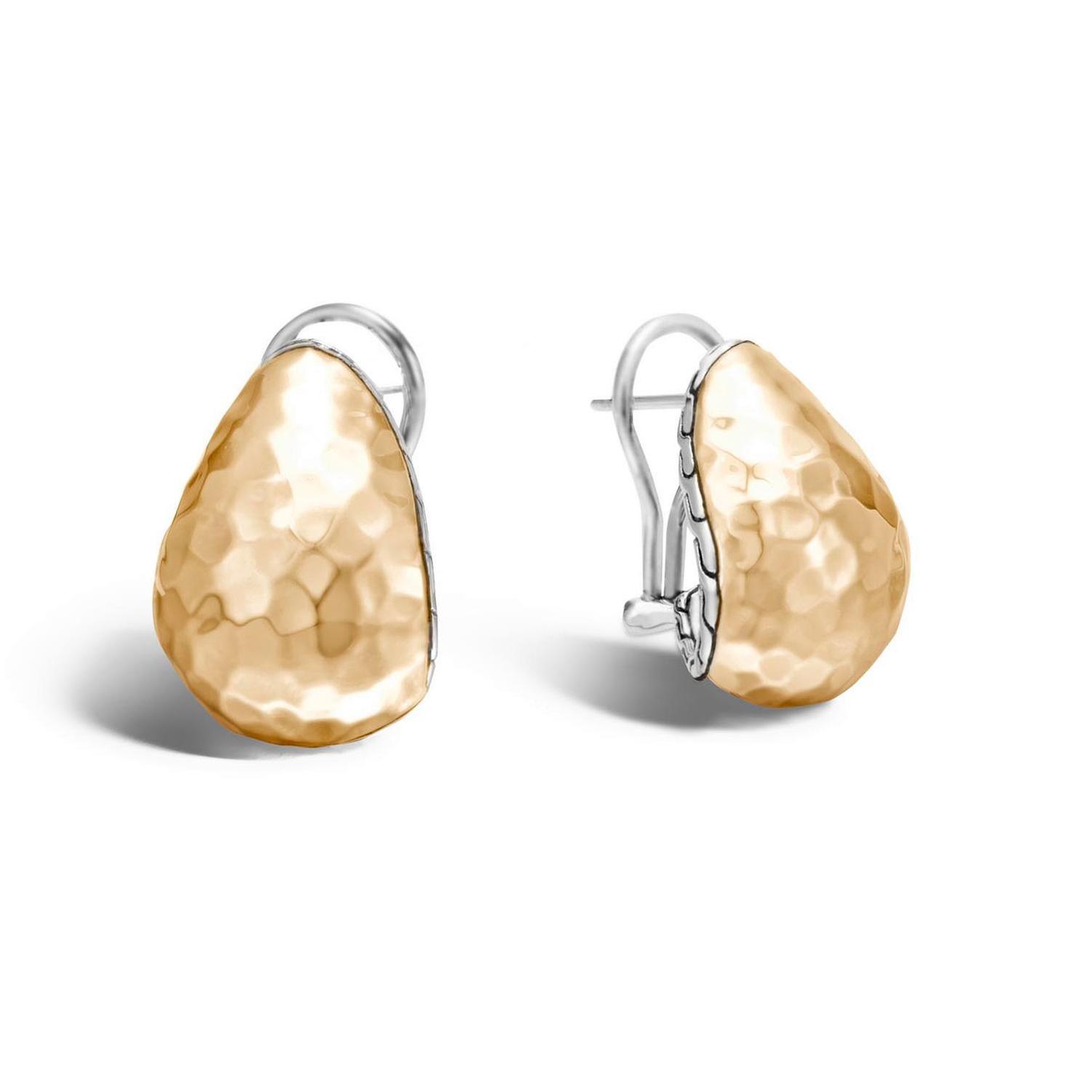 John Hardy Two-Tone Classic Chain Hammered Buddha Belly Earrings 8254292251394