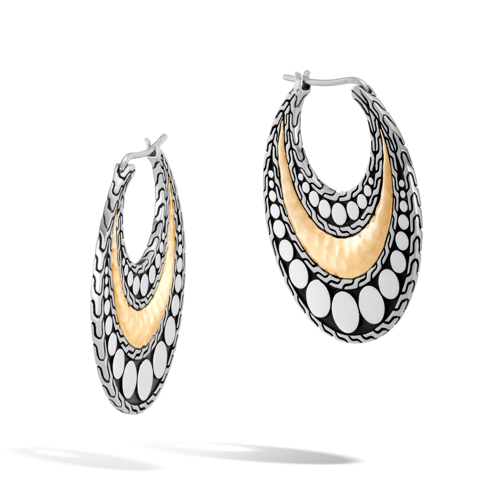 John Hardy Two-Tone Dot Hammered Hoop Earrings 8254292419527