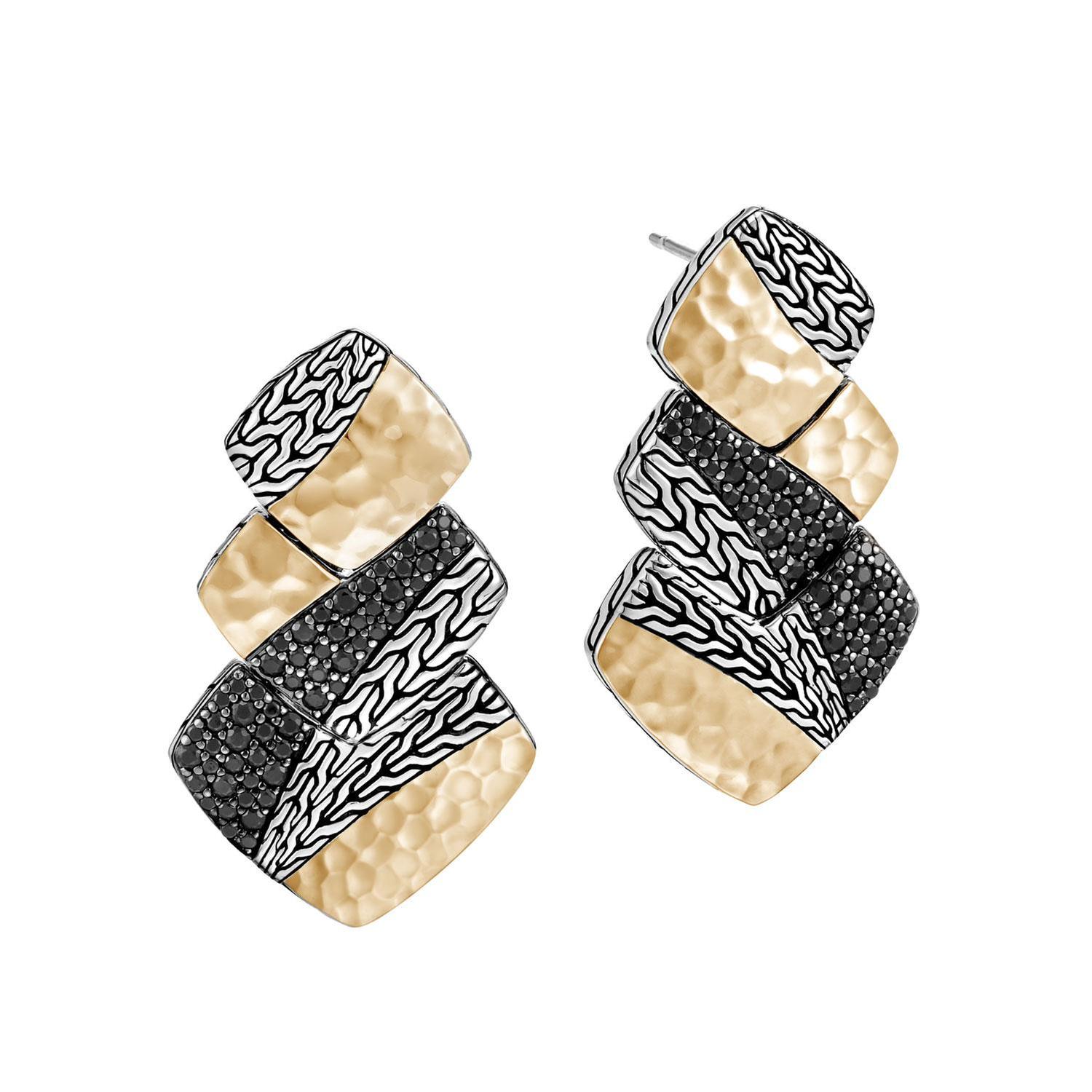 John Hardy Classic Chain Two-Tone Hammered Drop Earrings with Black Sapphire and Black Spinel 8254292427829