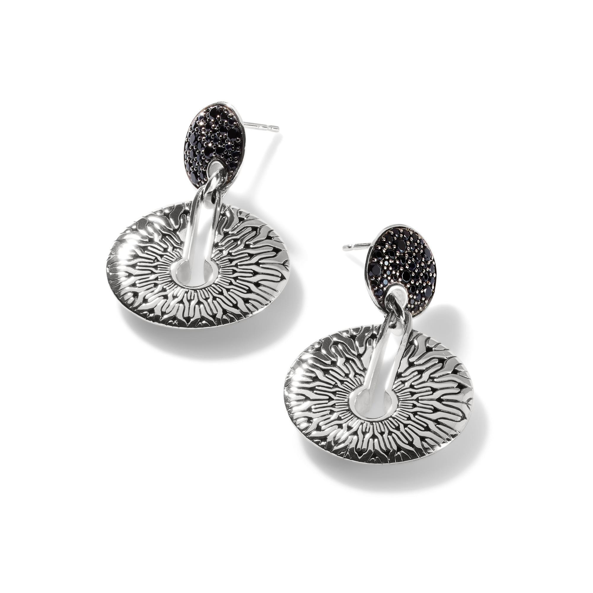 John Hardy Classic Chain Radial Pave Sterling Silver Drop Earrings 8254292453262