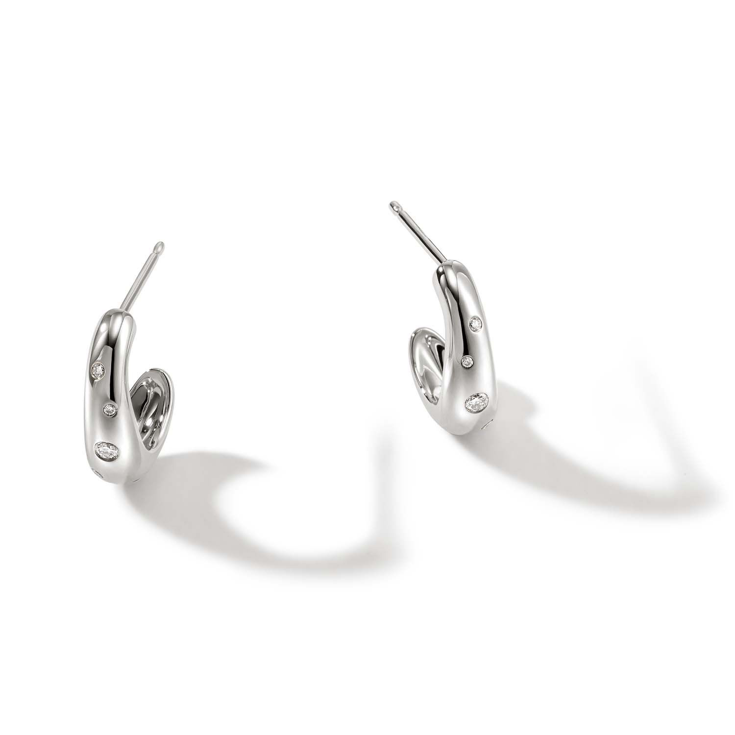 John Hardy Surf 1/8ctw Diamond Sterling Silver Small J Hoop Earrings 8254292486819