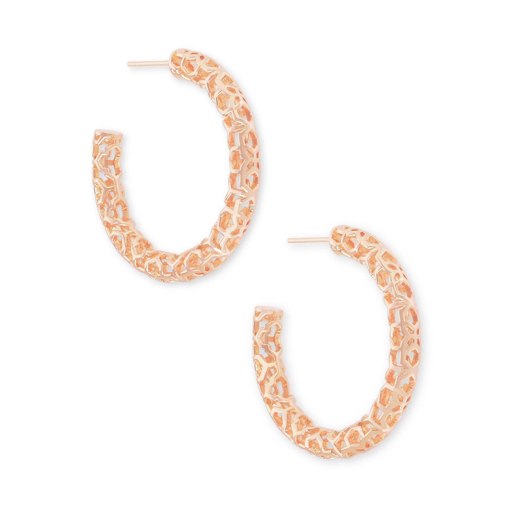 Kendra Scott Maggie Small Hoop Earrings in Rose Gold-Plated Filigree 842177040041