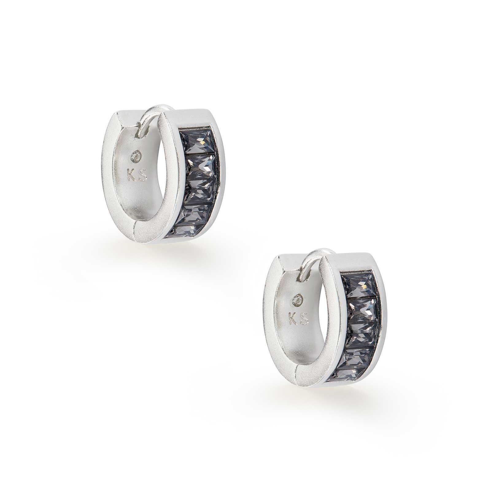 Kendra Scott Jack Huggie Earrings in Charcoal Gray Crystal, Rhodium-Plated 842177046449