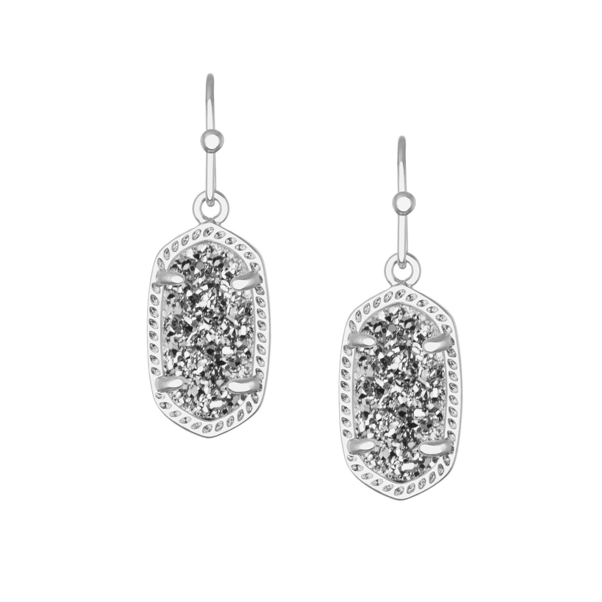 Kendra Scott Earrings, Silver Tone Lee in Platinum Drusy 842177114506