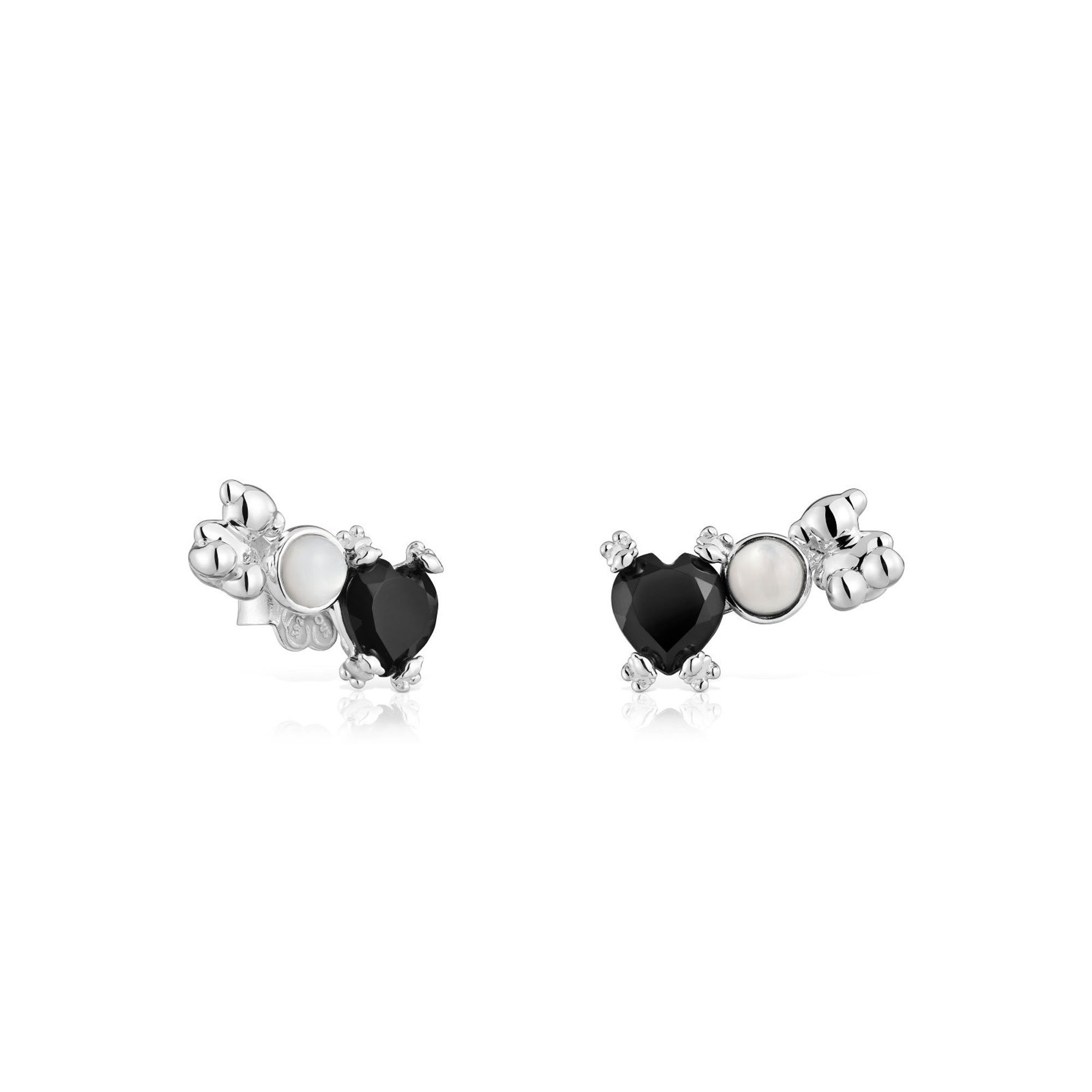 TOUS Color Pills Heart-Shaped Onyx and Mother of Pearl Sterling Silver Stud Earrings 8445141232224