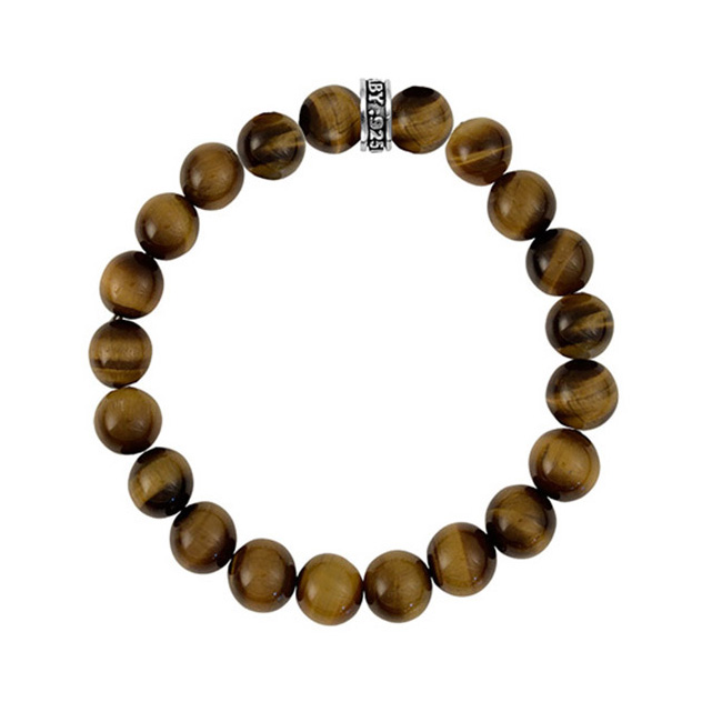 King Baby Brown Tiger's Eye and Sterling Silver Logo Ring Beaded Bracelet | 10mm | 8.75 Inches 846886099970