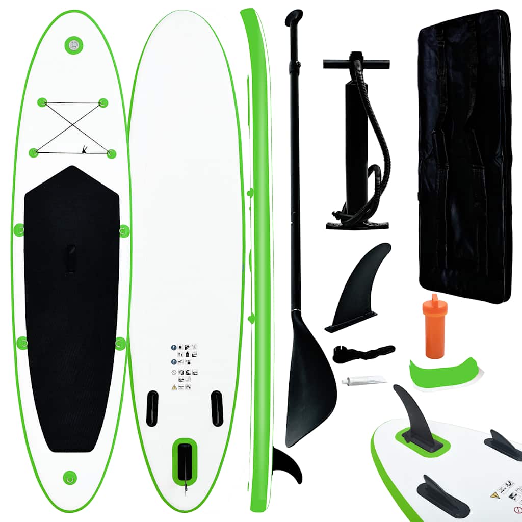 vidaXL Inflatable Stand Up Paddleboard Set Green and White 8720286087930