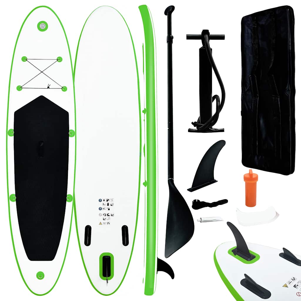 vidaXL Inflatable Stand Up Paddle Board Set Green and White 8720286087954