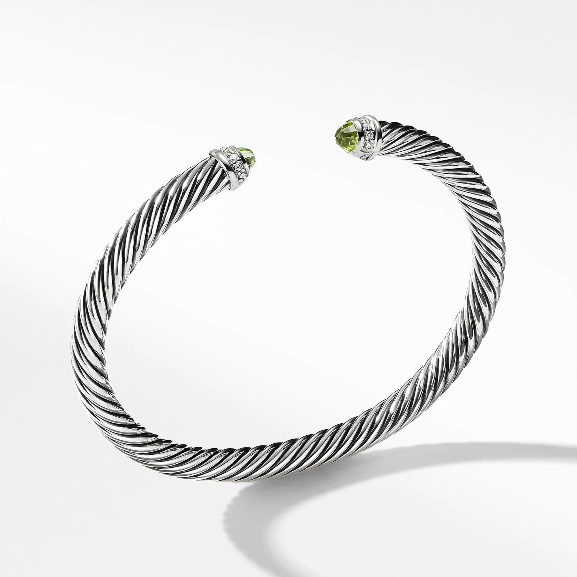 David Yurman Cable Classic Collection Bracelet with Peridot and Diamonds, 5mm 883932119831